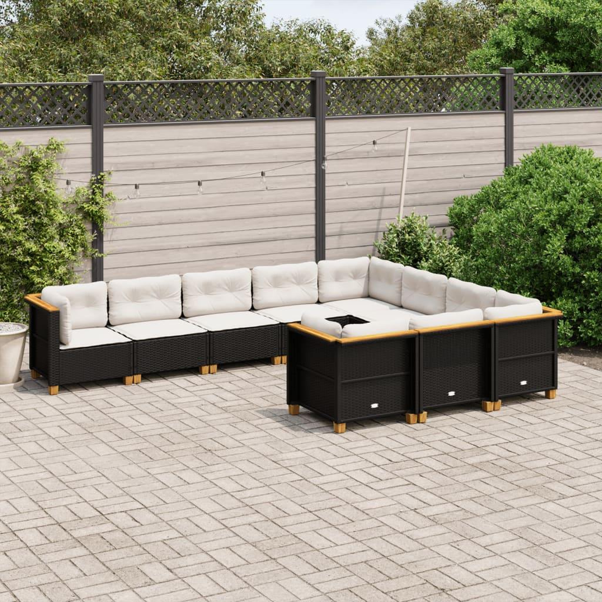 VIDAXL Salon de jardin 10 pcs avec coussins noir resine tressee