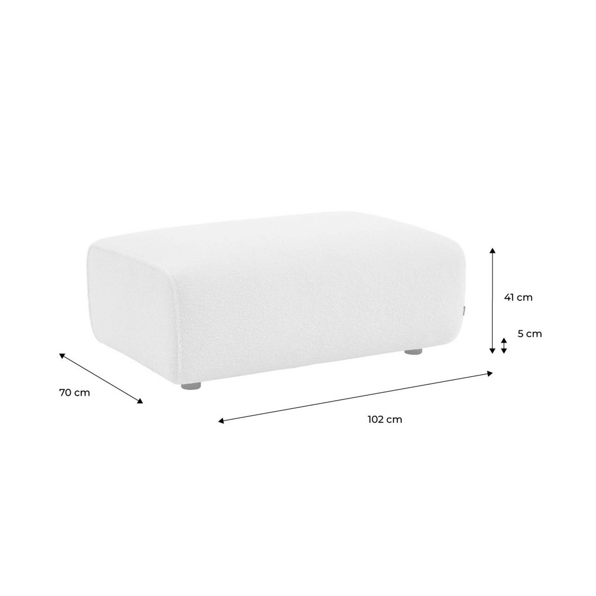 SWEEEK Pouf. module pour canapé. repose-pieds pour canapé 3 places en bouclette blanche. L 102 x P 70 x H 41cm - Wallas