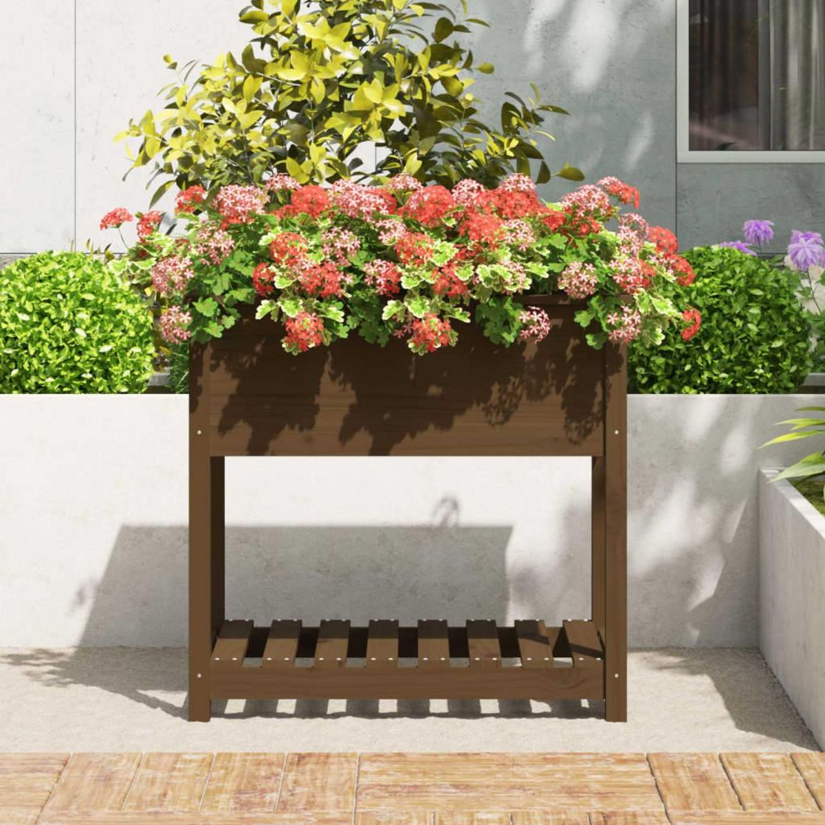VIDAXL Jardiniere avec etagere Marron miel 82,5x54x81 cm Bois de pin