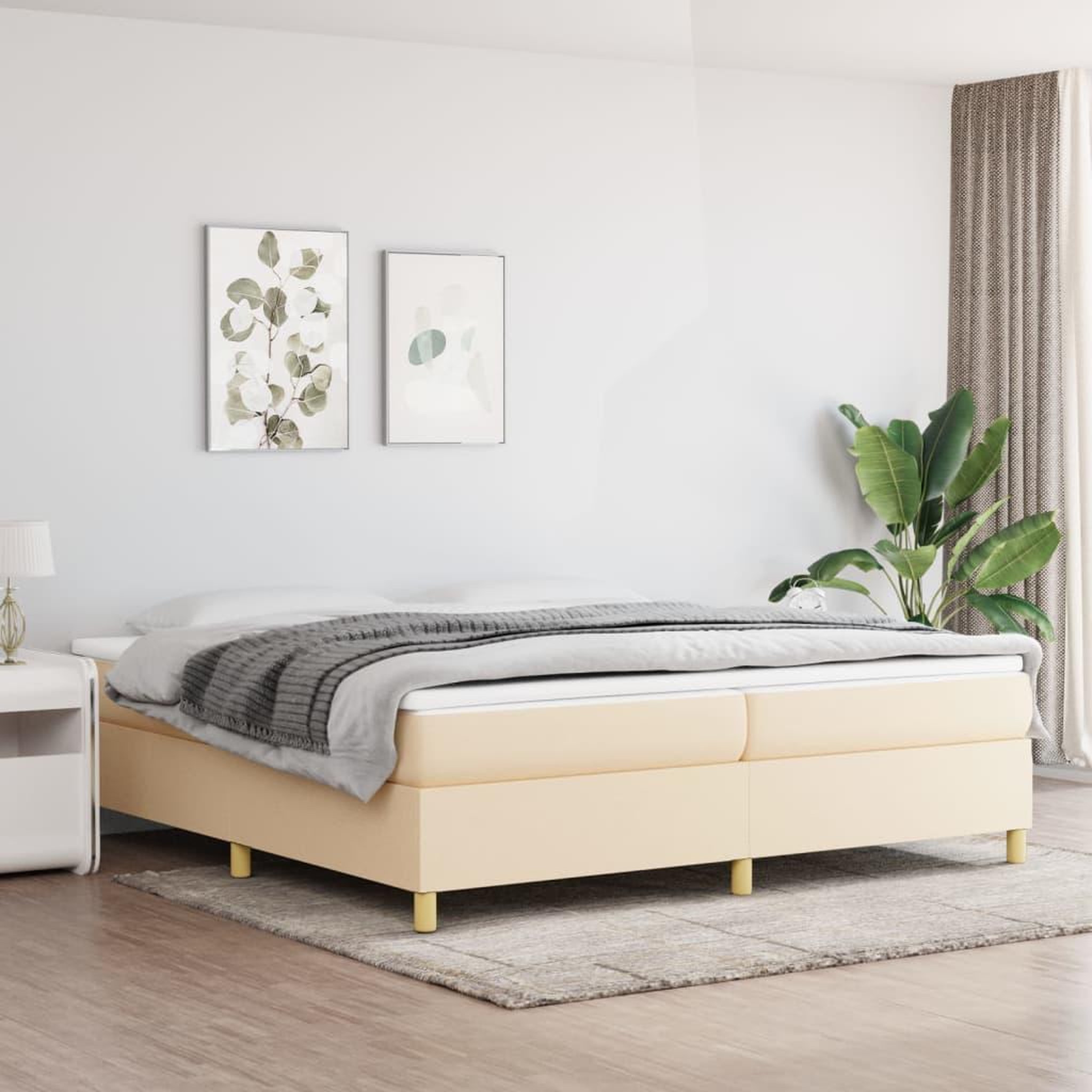 Voir la diapositive 1 : VIDAXL Sommier a lattes de lit avec matelas Creme 200x200 cm Tissu