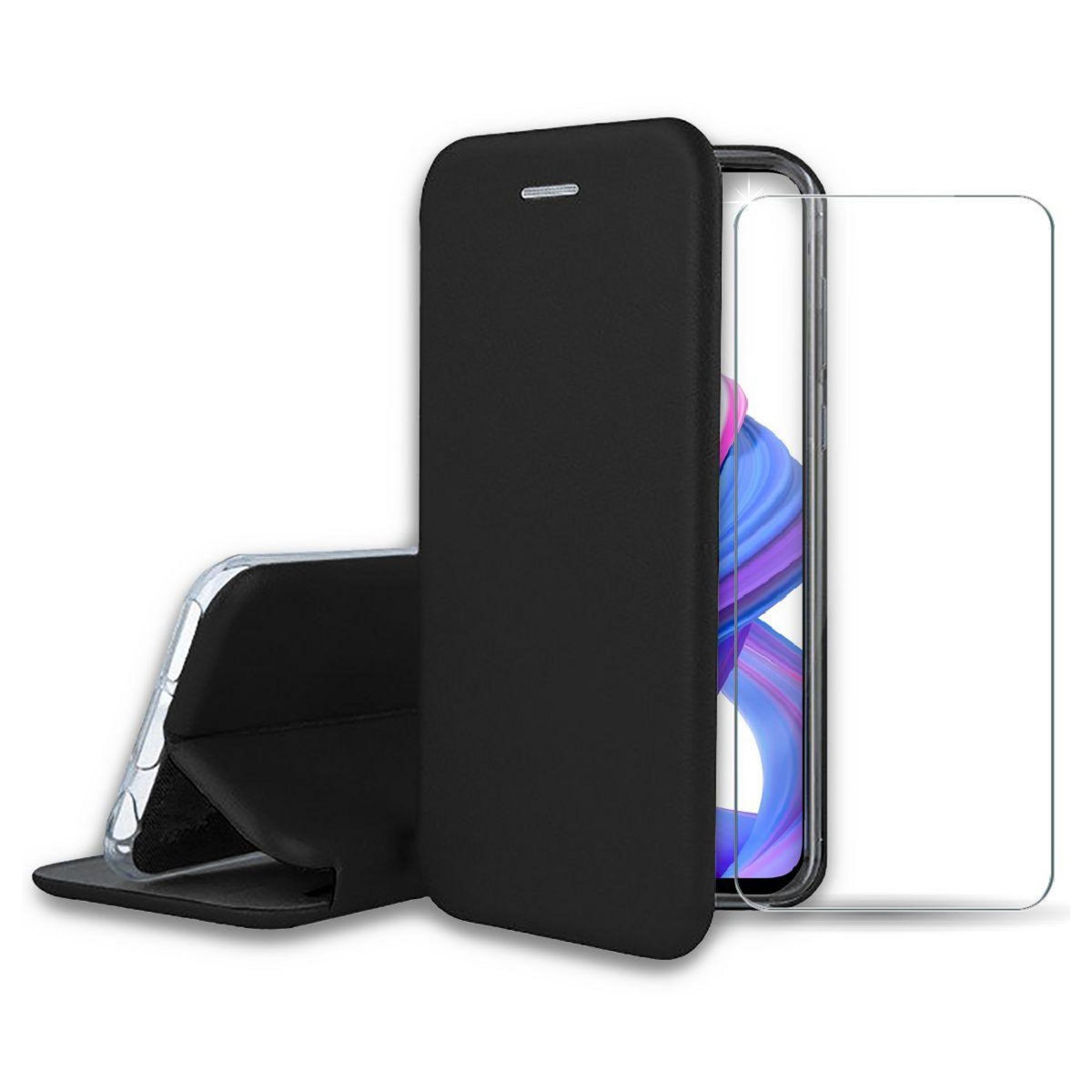 IBROZ Pack Honor 9x Etui cuir noir + Verre trempé