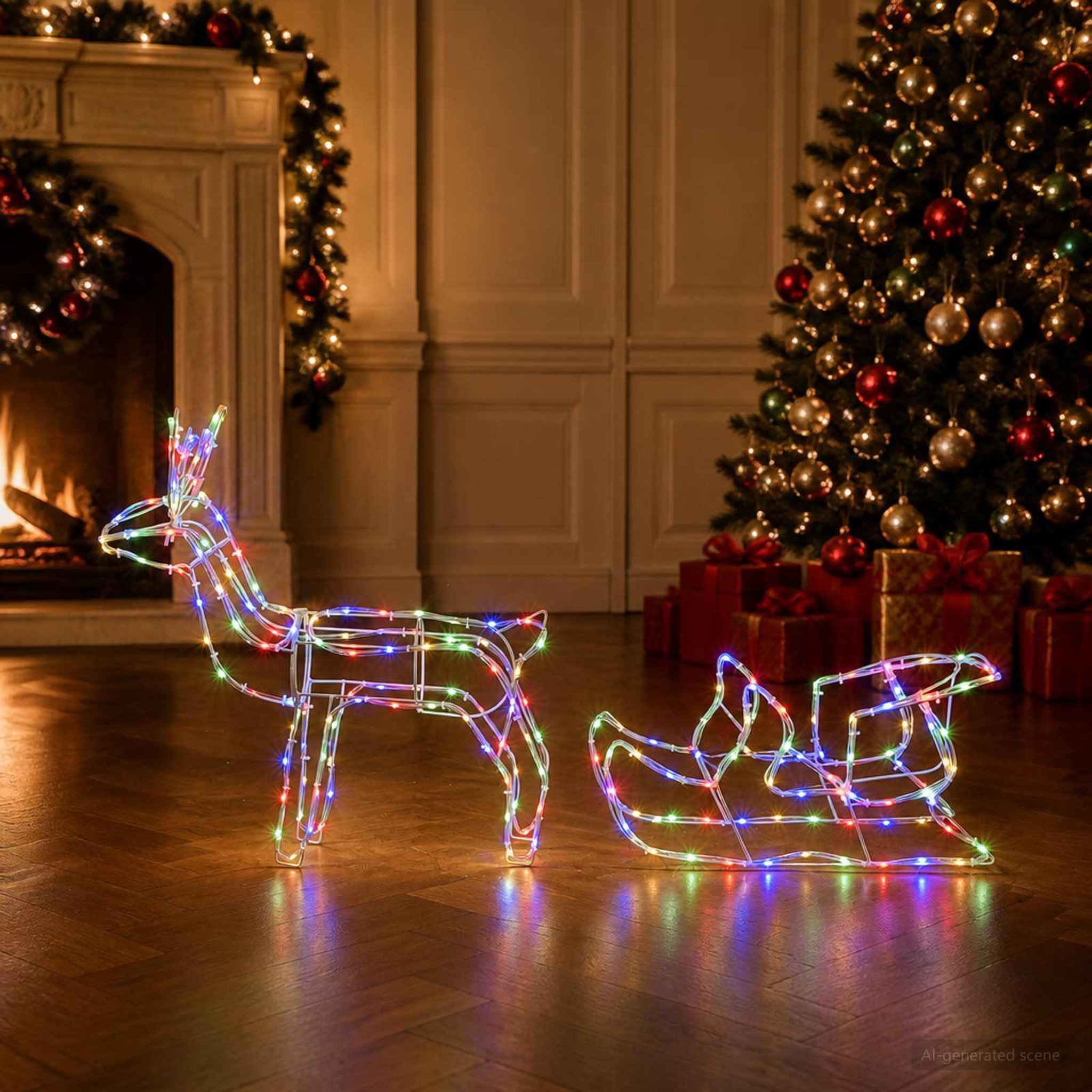 Voir la diapositive 2 : VIDAXL Decoration de Noël en renne et traîneau LOVIISA 240 LED