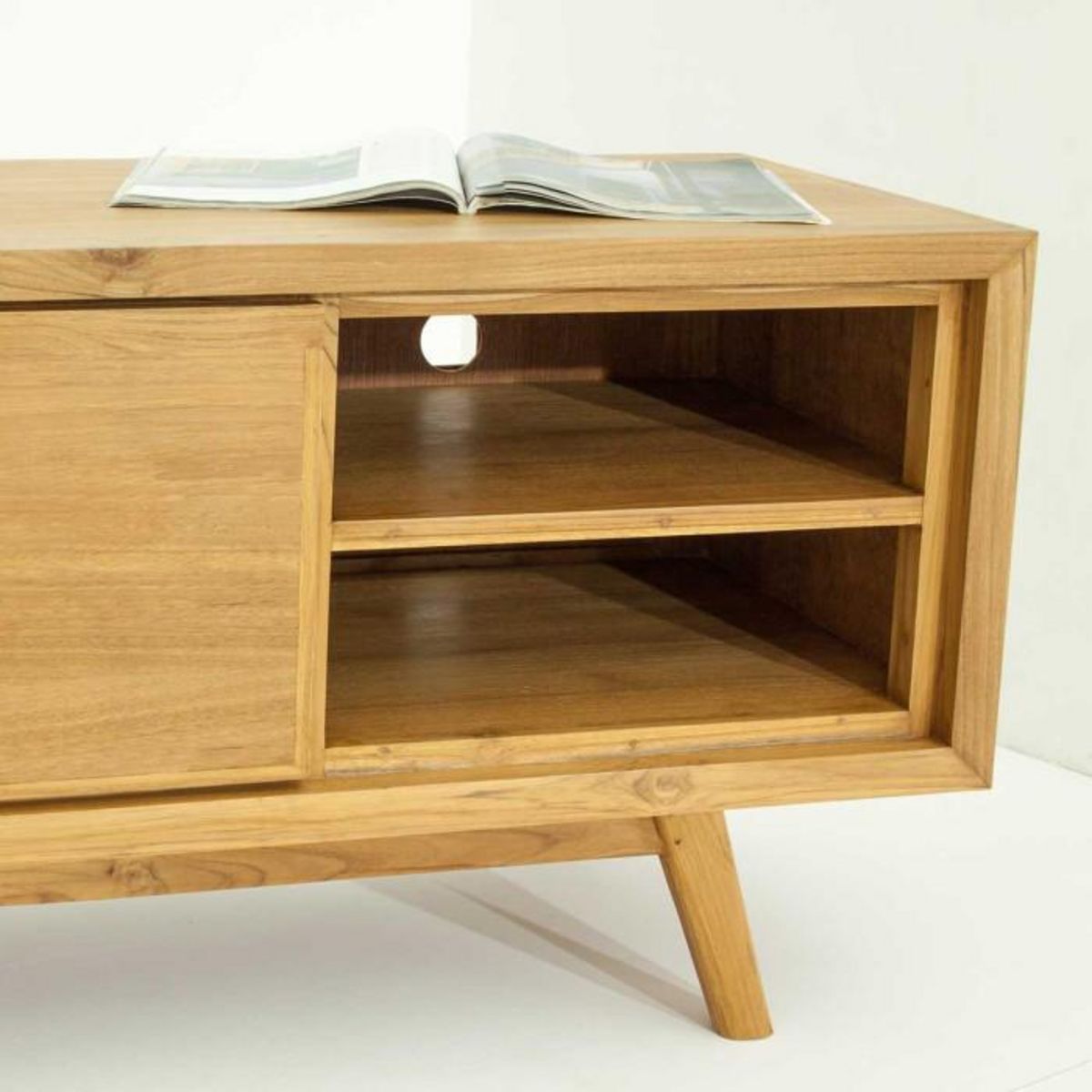 Paris Prix Meuble TV 2 Portes 4 Niches  Fiftees  180cm Naturel