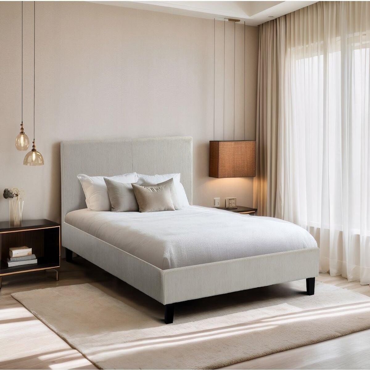 Habitat et Jardin Lit en Velours Cotelé  Ambre  - 160 x 200 - Beige