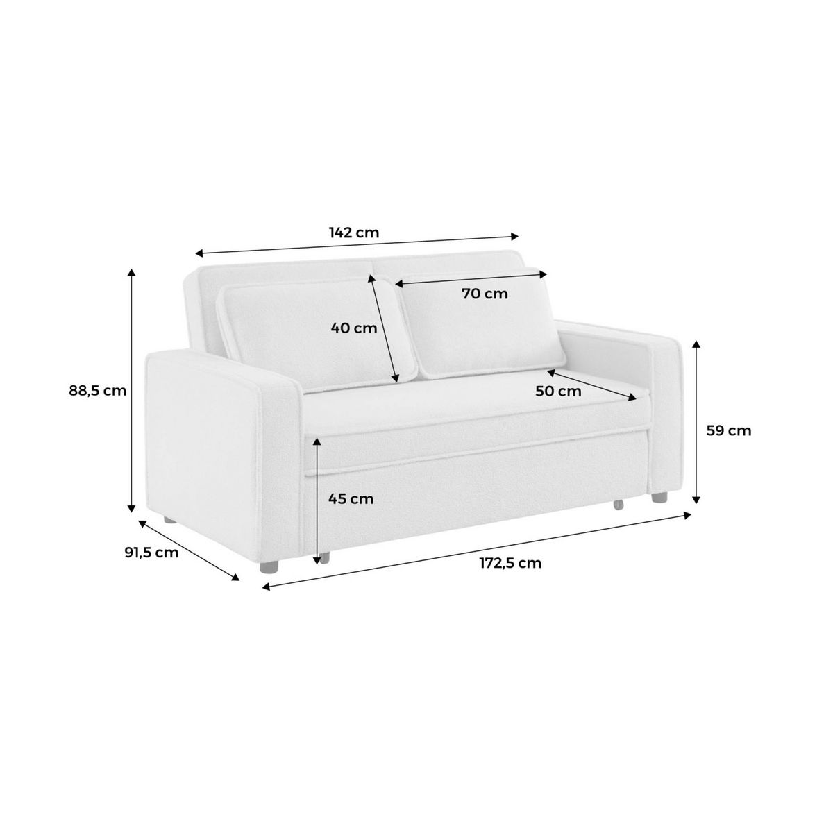 SWEEEK Canapé convertible 3 places bouclette blanc crème