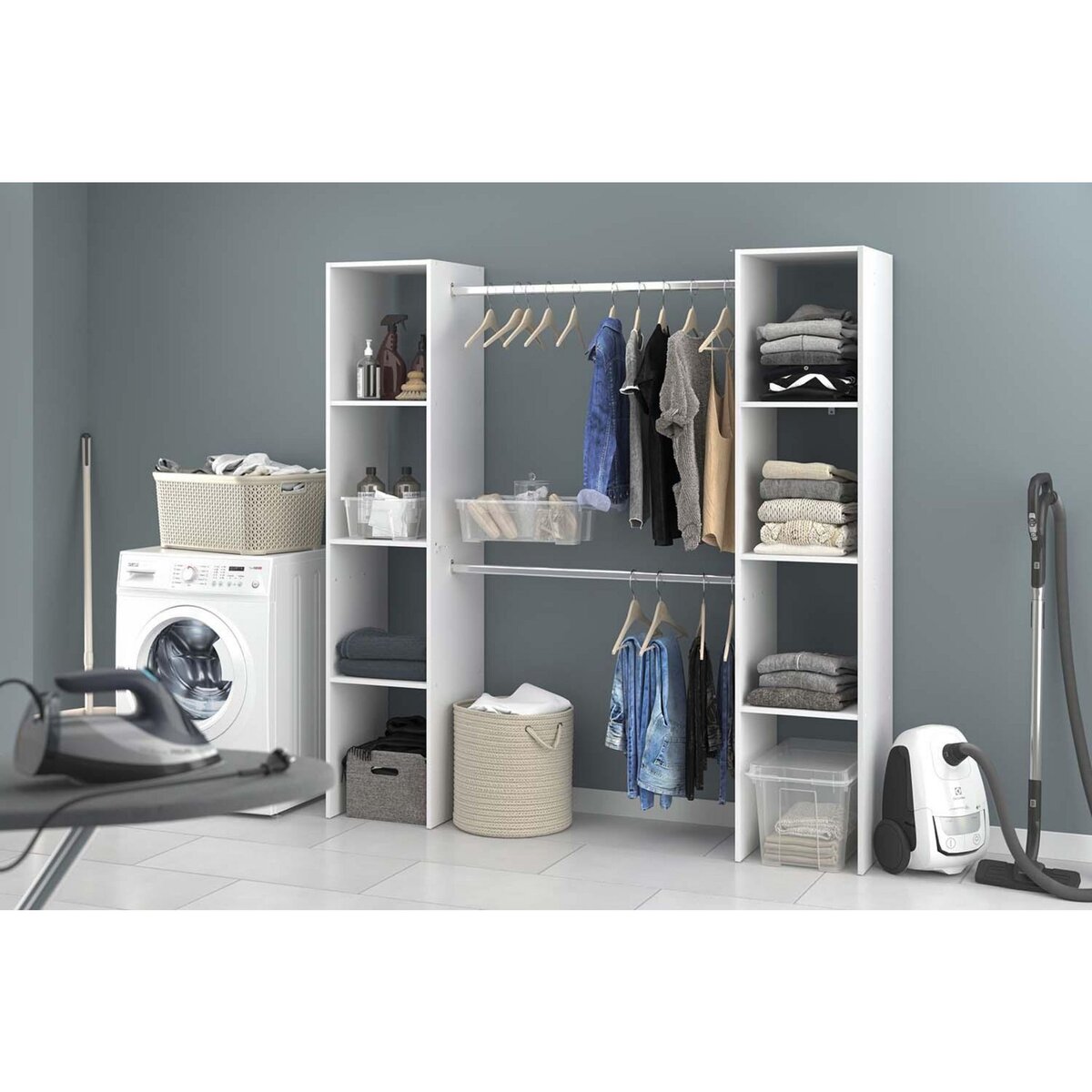 CONCEPT USINE Dressing blanc 6 étagères, 2 penderies 180 x 40 x 180 cm ELYSEE
