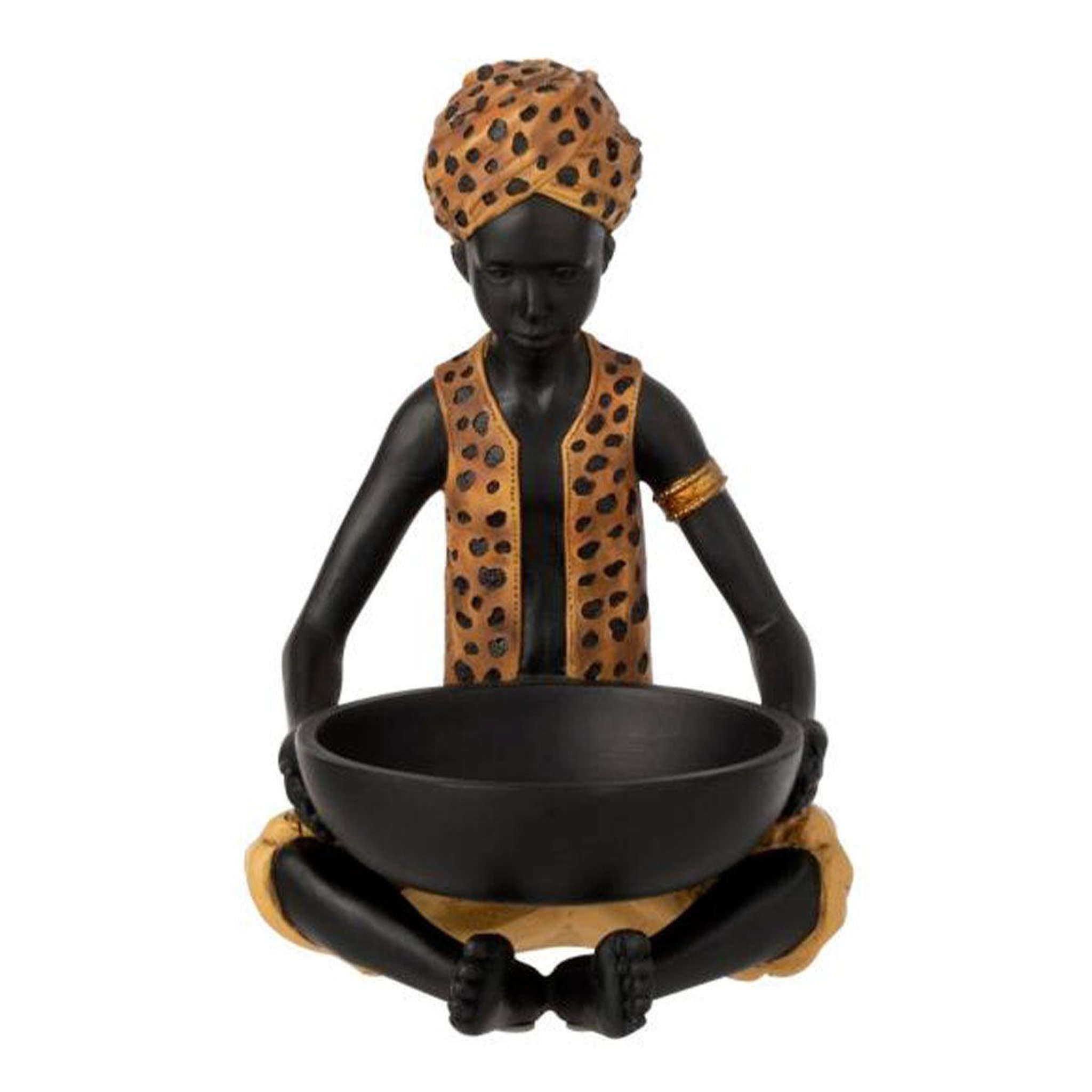 J-LINE Statuette déco  garçon assis  26cm noir & naturel