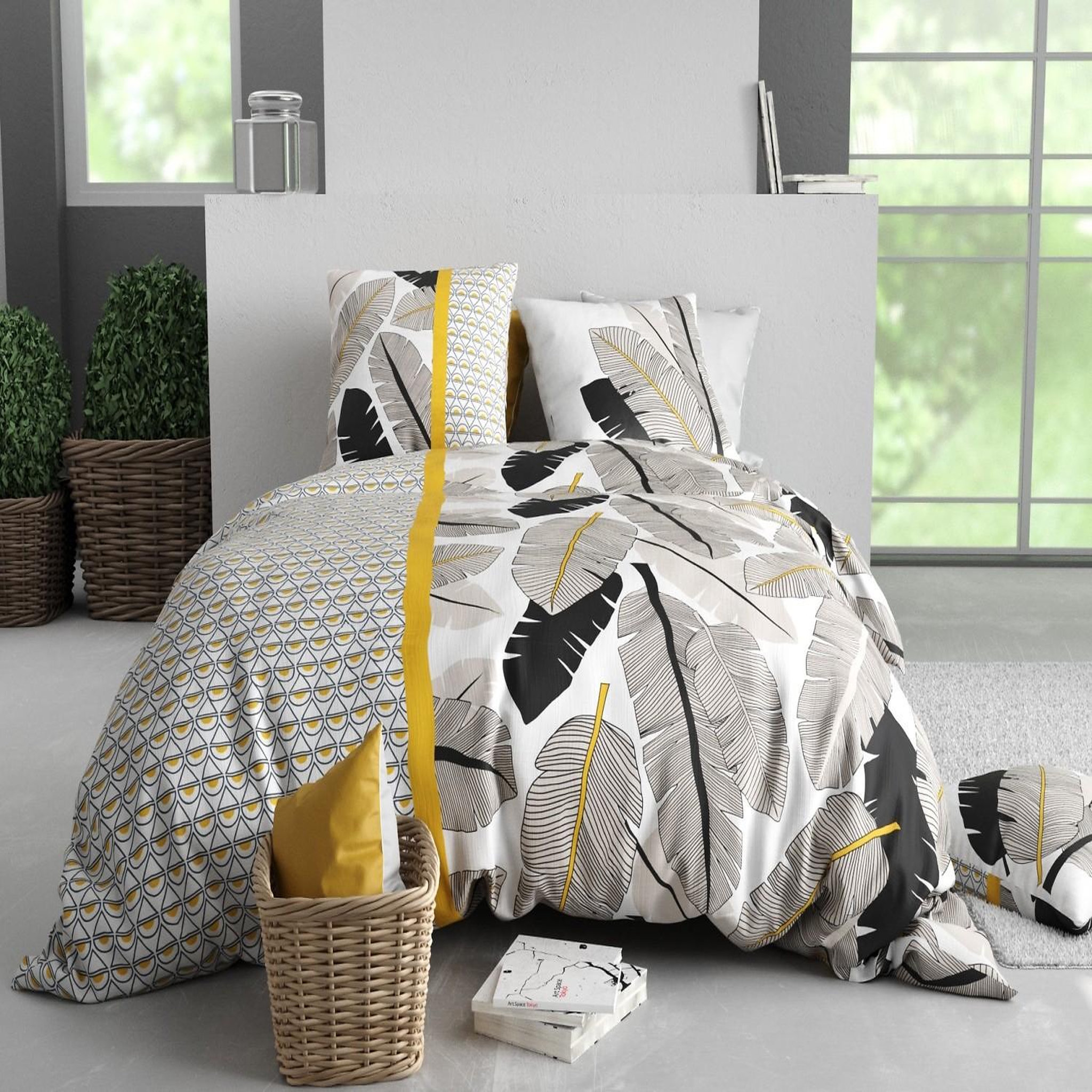 ATELIER DU COTON Parure Housse De Couette 100% Coton 57fils Palmora. Coloris disponibles : Multicolore