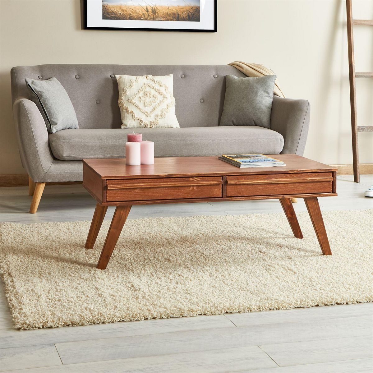 IDIMEX Table basse JONA avec 2 tiroirs, en pin massif