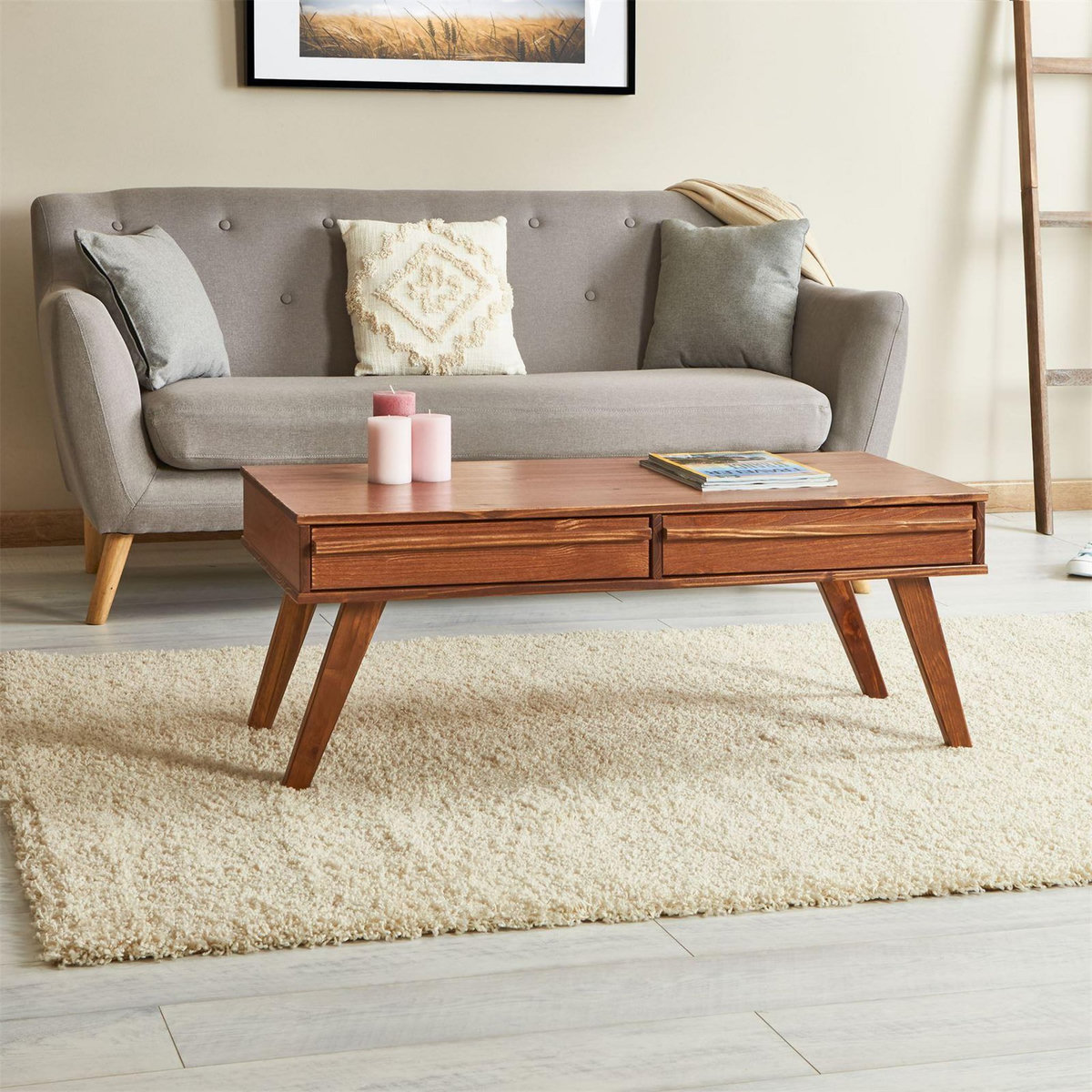 IDIMEX Table basse JONA avec 2 tiroirs, en pin massif