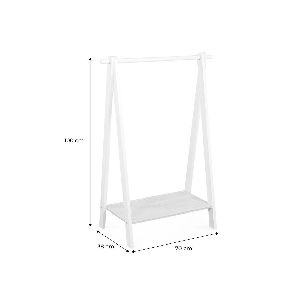 SWEEEK Penderie enfant en bois massif en pin naturel blanc - Tobias - 70X100CM. étagère basse. portant style scandinave. 4 pieds. 4.3kg