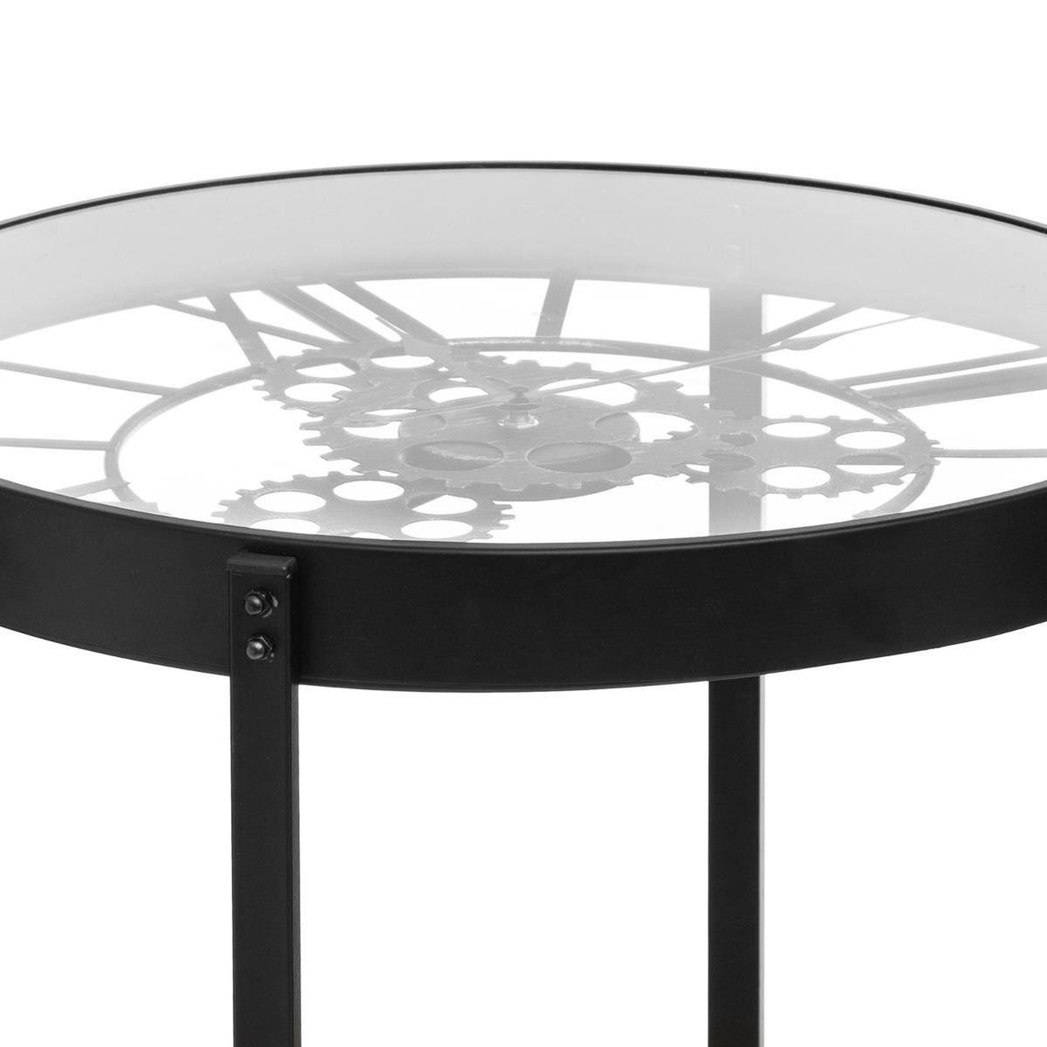 Voir la diapositive 4 : ATMOSPHERA Table à café en verre  pendule  50cm noir