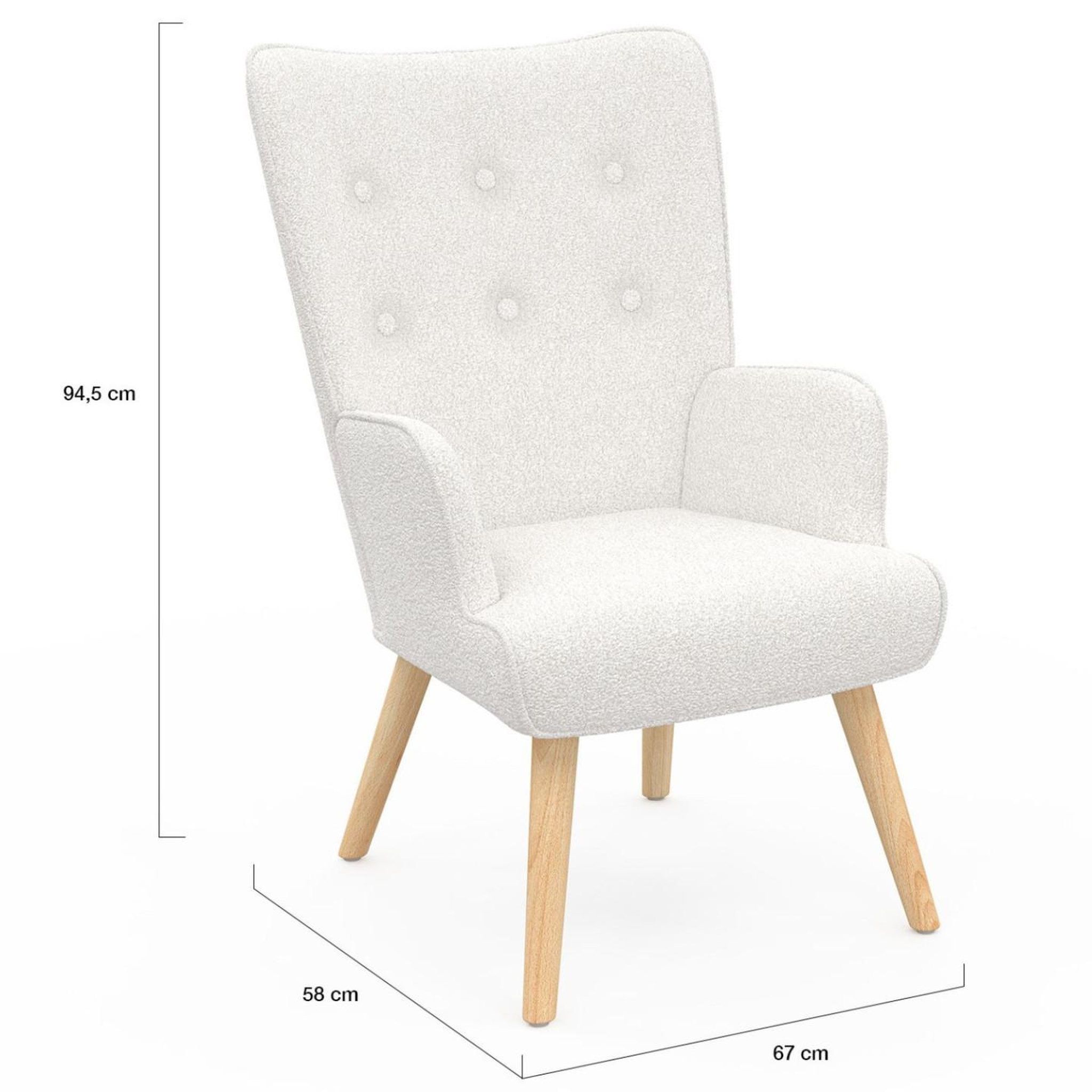 Voir la diapositive 5 : ID MARKET Fauteuil scandinave ivar en tissu bouclette blanc