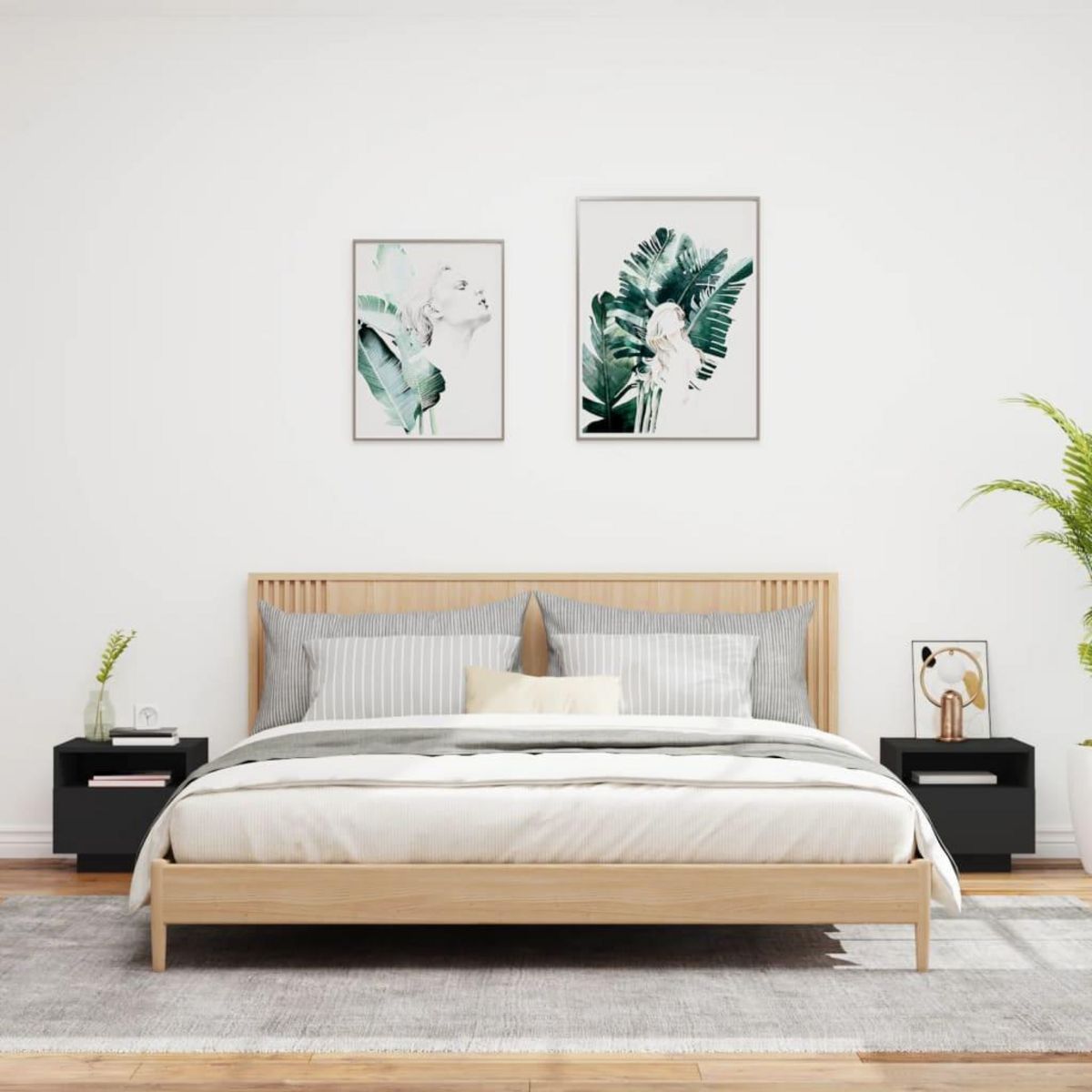 VIDAXL Armoires de chevet avec lumieres LED 2 pcs noir 40x39x37 cm