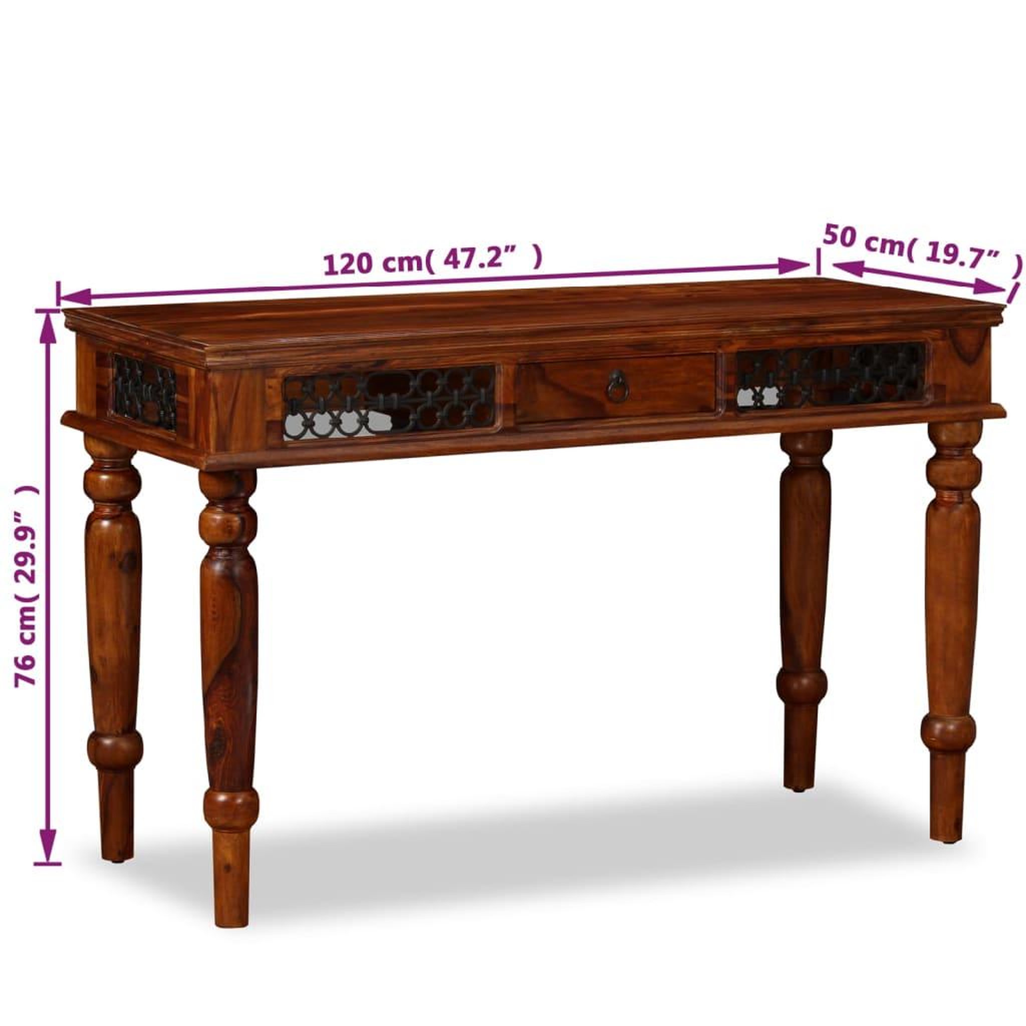 Voir la diapositive 6 : VIDAXL Table d'ecriture Bois massif de Sesham 120 x 50 x 76 cm