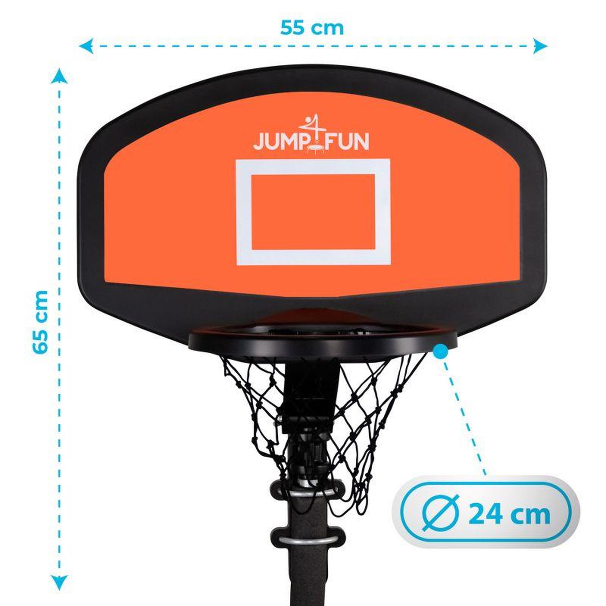 Voir la diapositive 3 : JUMP4FUN Panier de basket rigide avec pompe et ballon inclus pour trampoline de jardin Universel avec Ballon et Pompe - 56 x 35cm