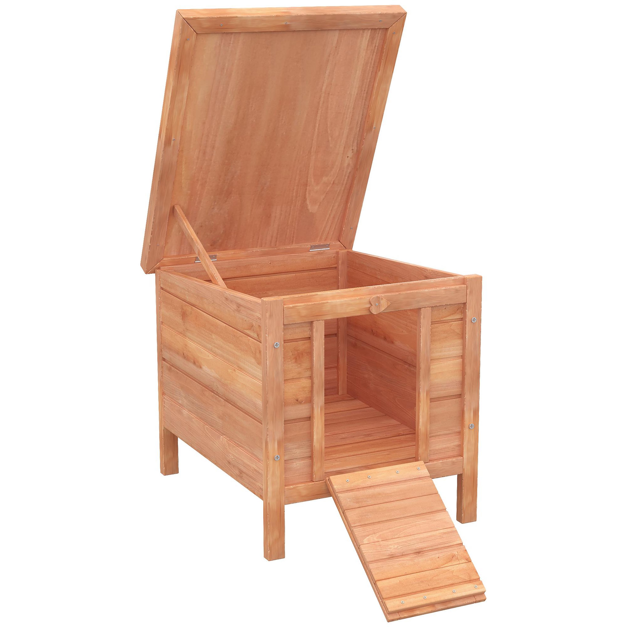 PAWHUT Clapier de sol niche enclos pour lapin porte rampe verrouillable 2 en 1 toit ouvrant bitumé bois sapin pré-huilé
