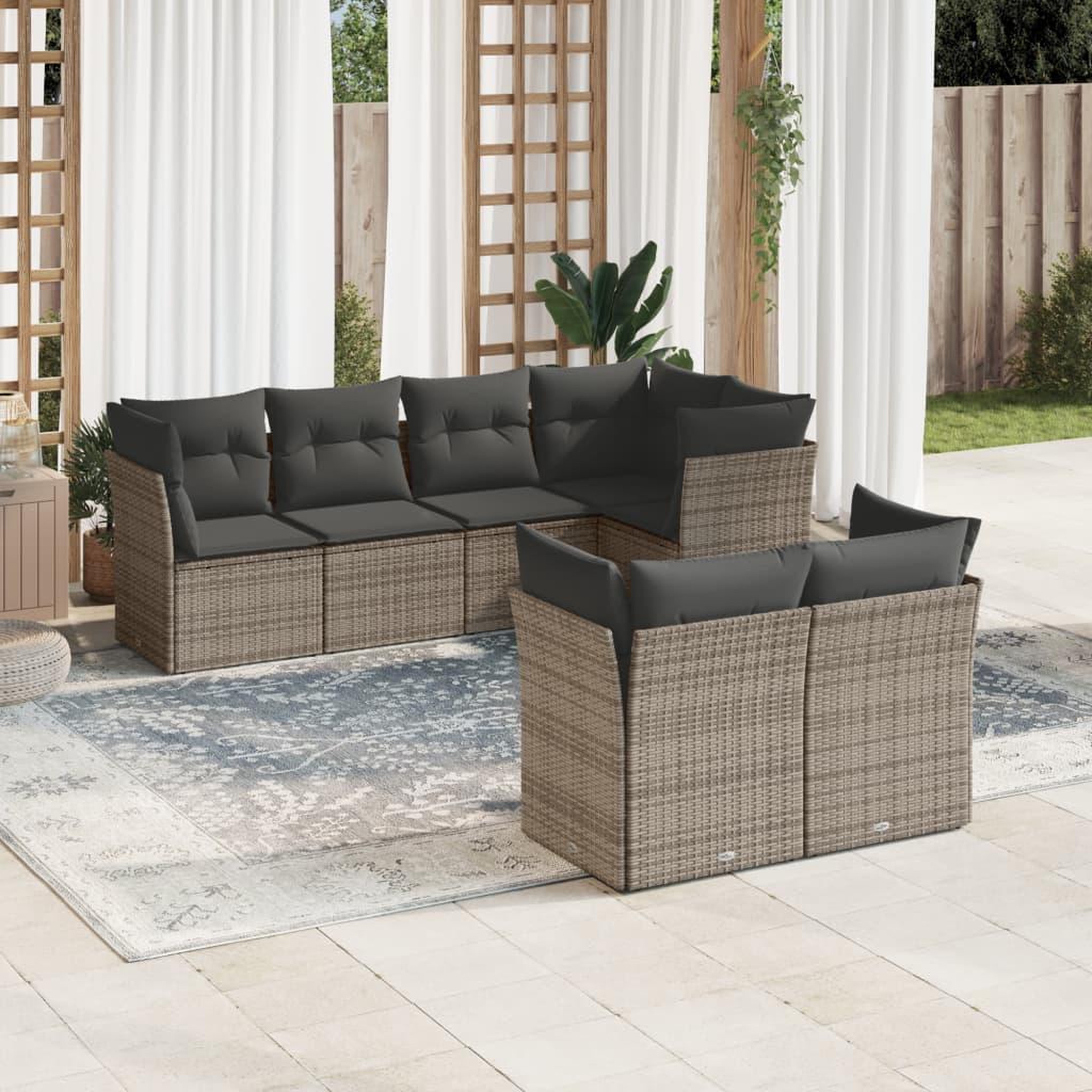 VIDAXL Salon de jardin avec coussins 7 pcs gris resine tressee