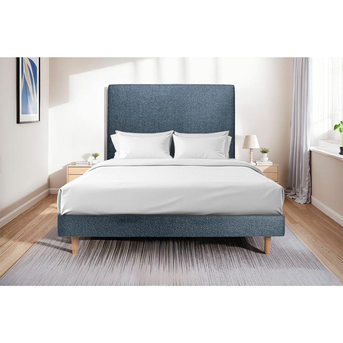 Sommeil de Plomb Lit avec tête de lit tapissier bouclette et sommier kit - Hauteur totale : 29cm