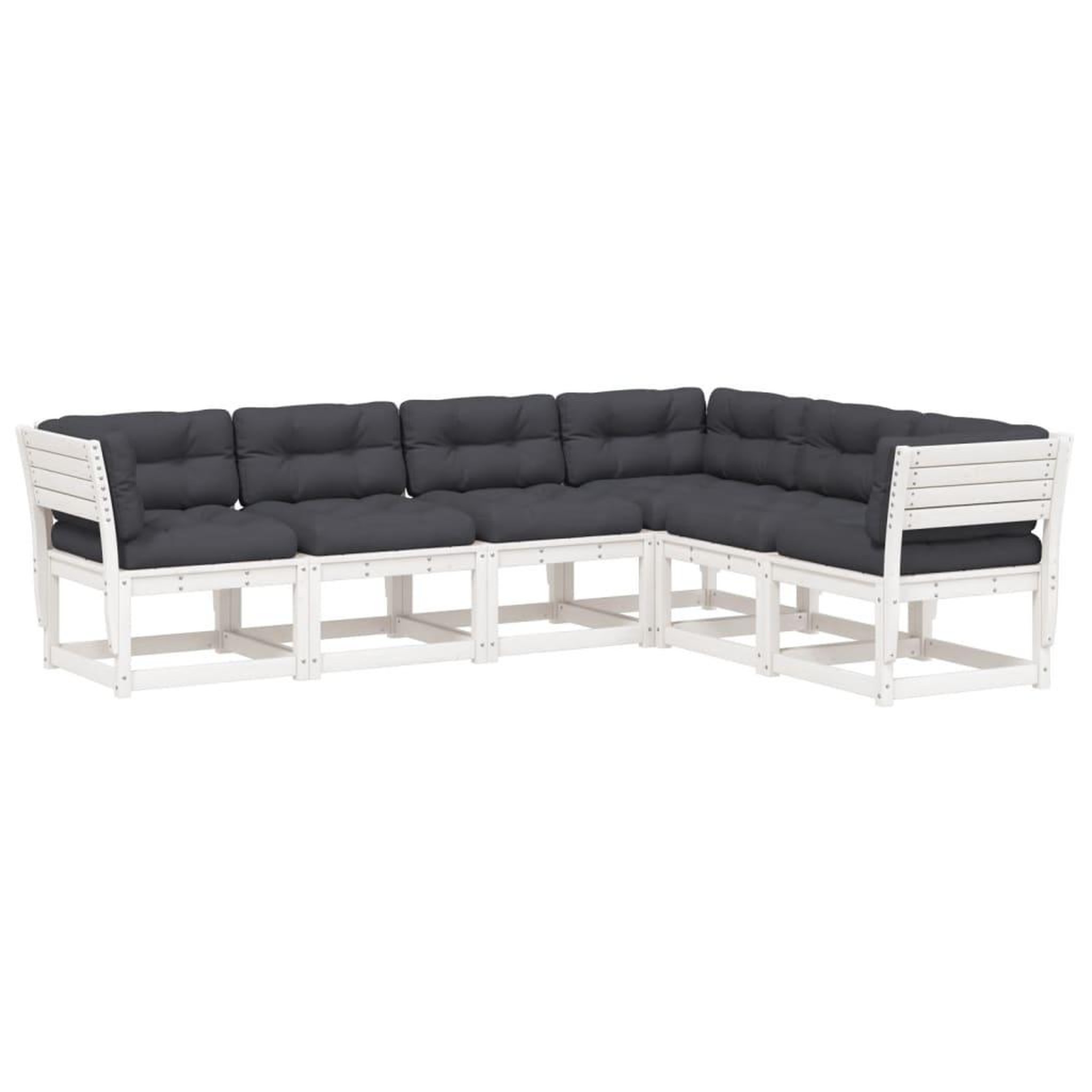 Voir la diapositive 2 : VIDAXL Salon de jardin 6 pcs avec coussins blanc bois massif de pin