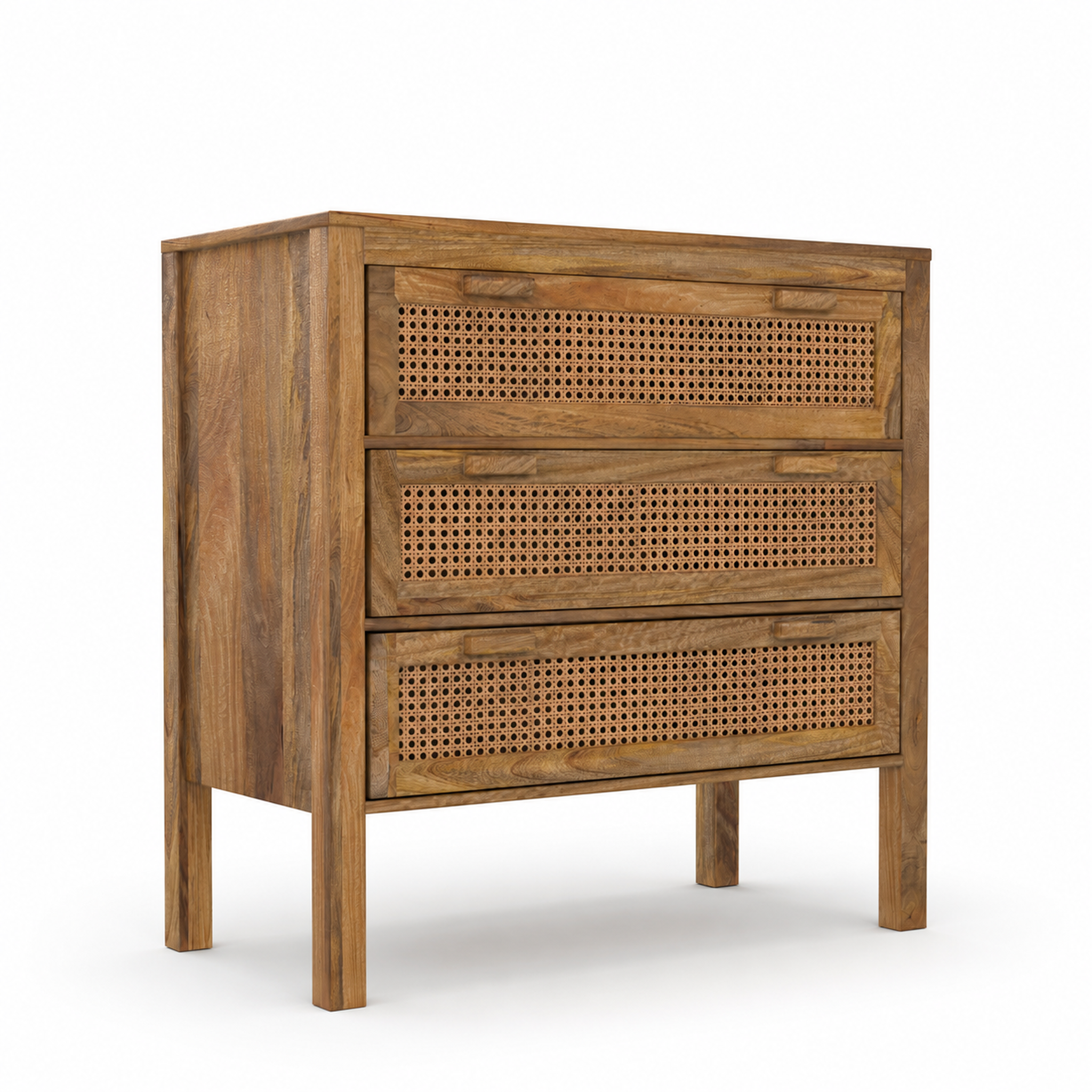 MAISON PAVANE Commode en bois de manguier et cannage 3 tiroirs-tiki