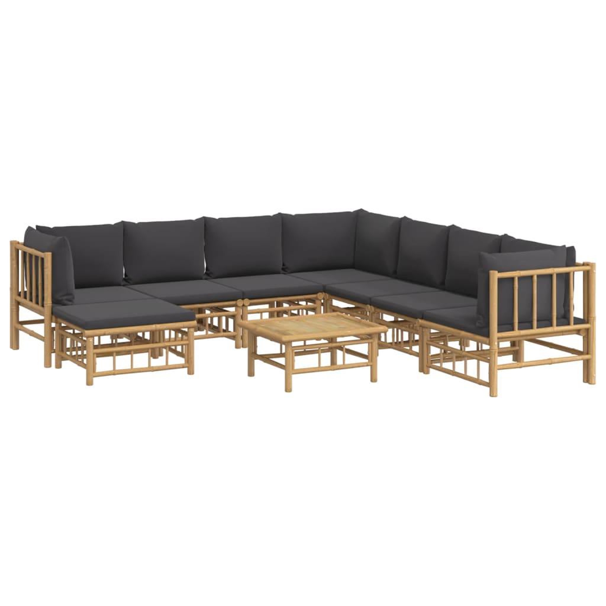 Voir la diapositive 3 : VIDAXL Salon de jardin 9 pcs avec coussins gris fonce bambou