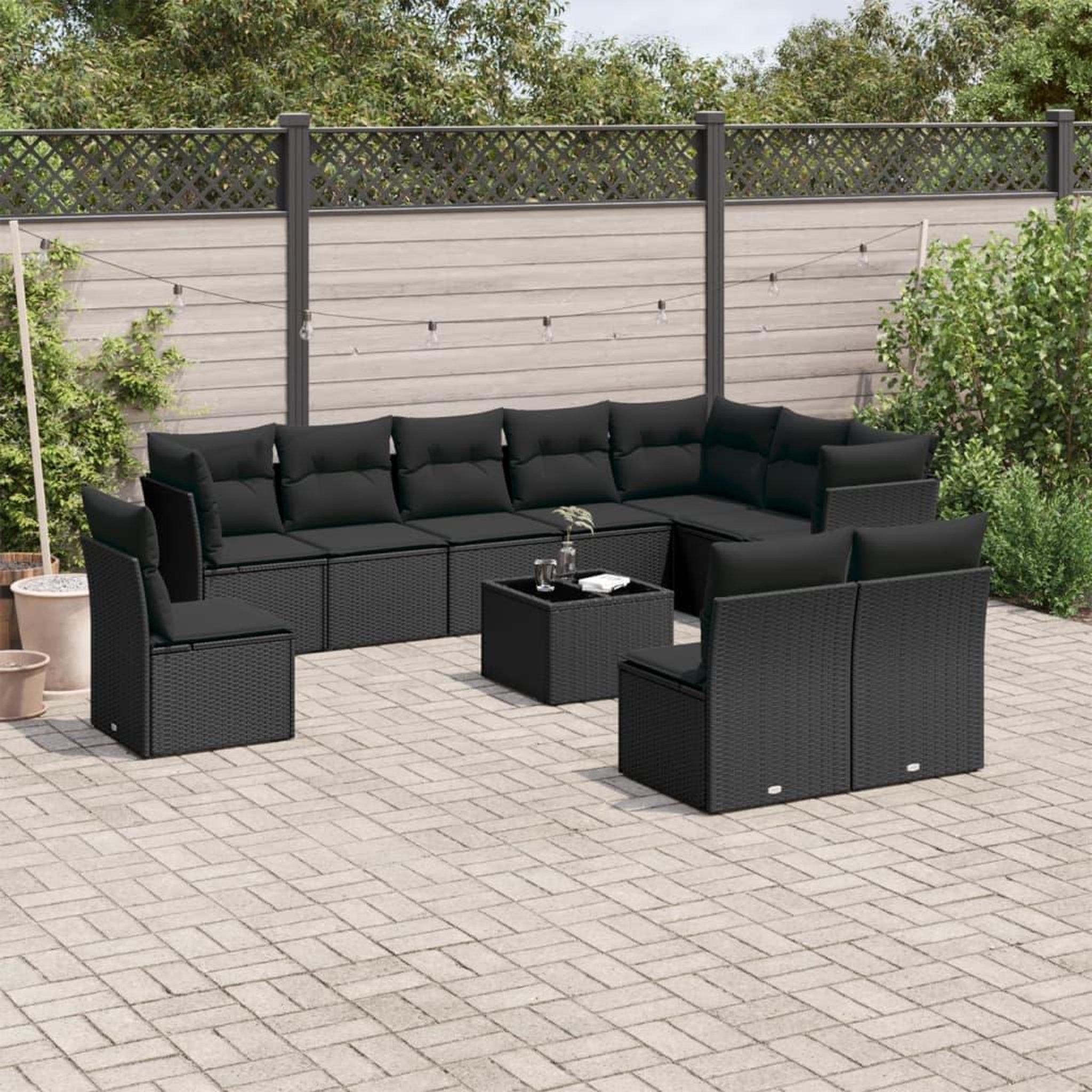VIDAXL Salon de jardin 11 pcs avec coussins noir resine tressee