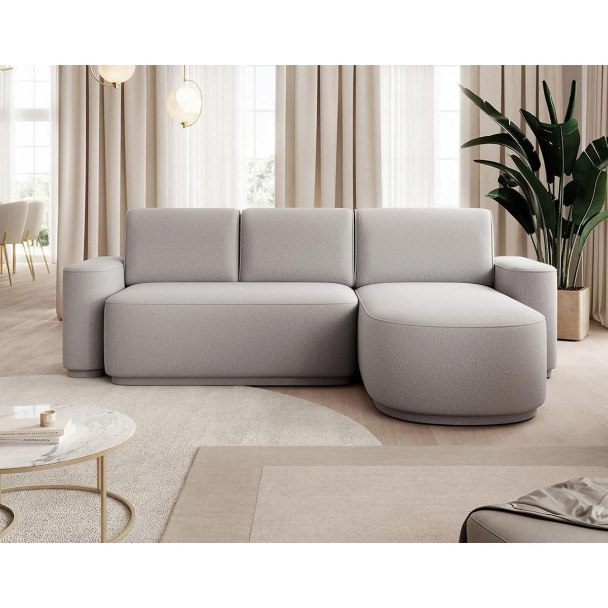 BEST MOBILIER Sam - canapé d'angle droit 4 places convertible avec coffre en tissu