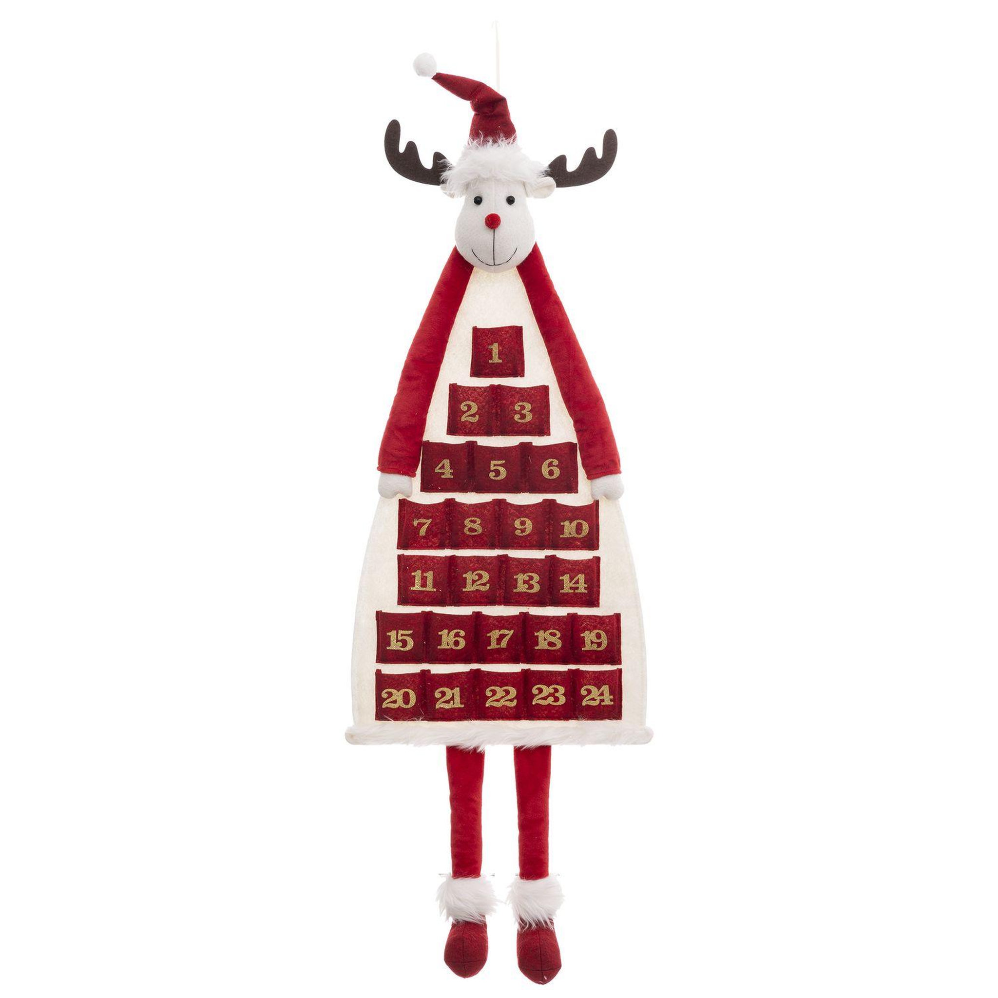 FEERIC LIGHT & CHRISTMAS Calendrier de l'avent renne de noël en polyester à suspendre - longueur 99 cm - rouge