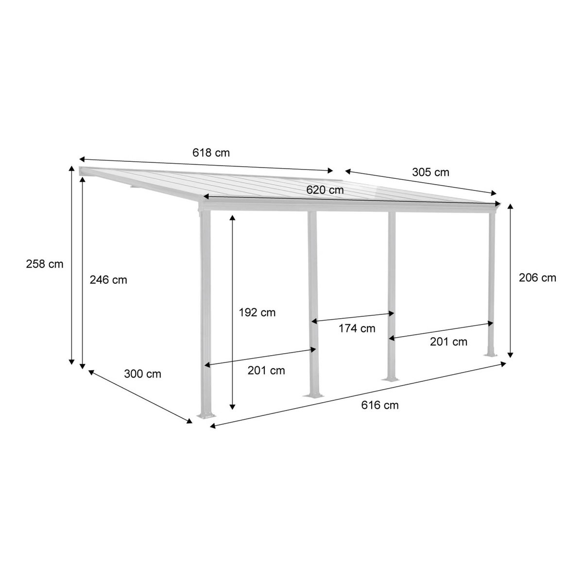 SWEEEK Pergola murale 3x6m anthracite aluminium et polycarbonate avec gouttière. pergola adossée