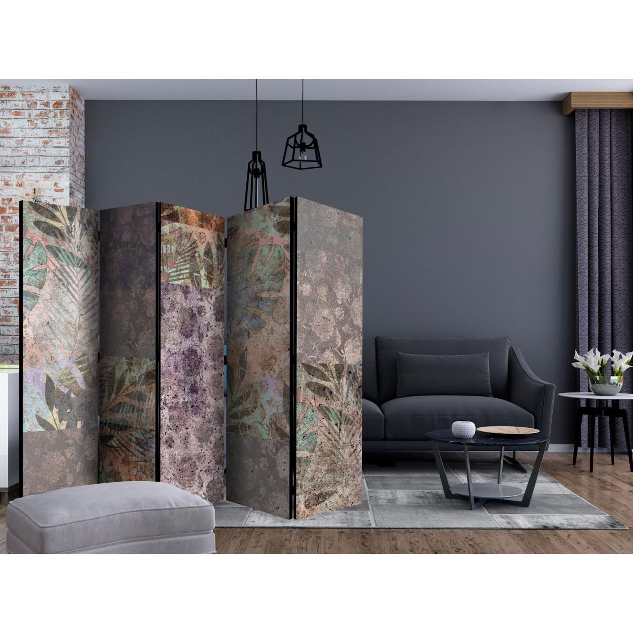 Voir la diapositive 2 : Paris Prix Paravent 5 volets  concrete garden  172x225cm