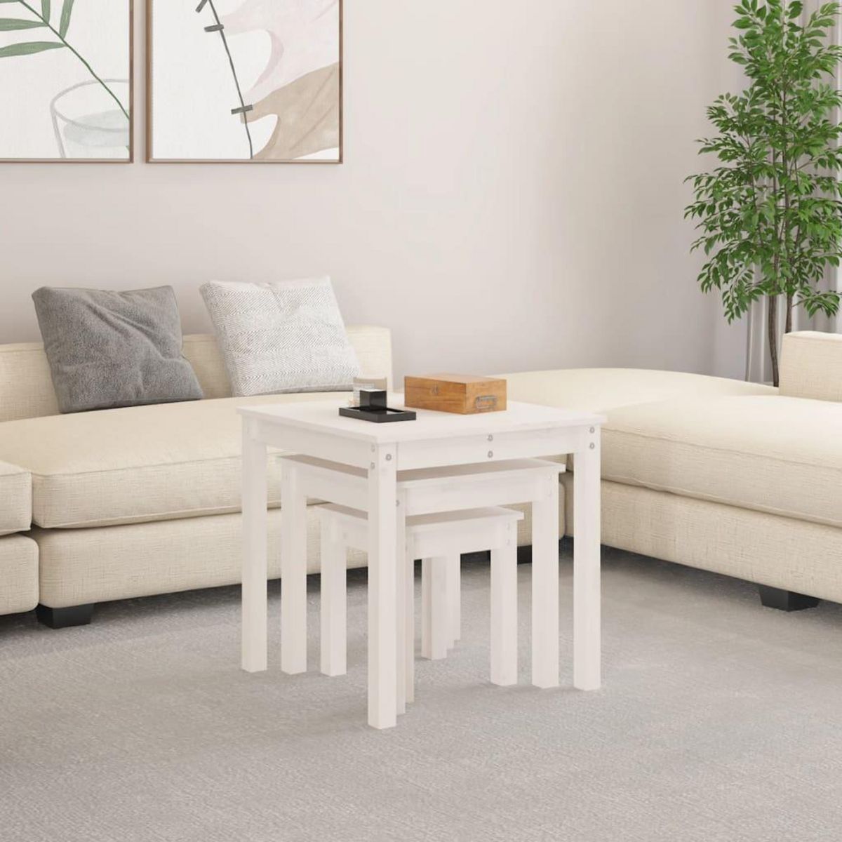VIDAXL Tables gigognes 3 pcs Blanc Bois de pin massif
