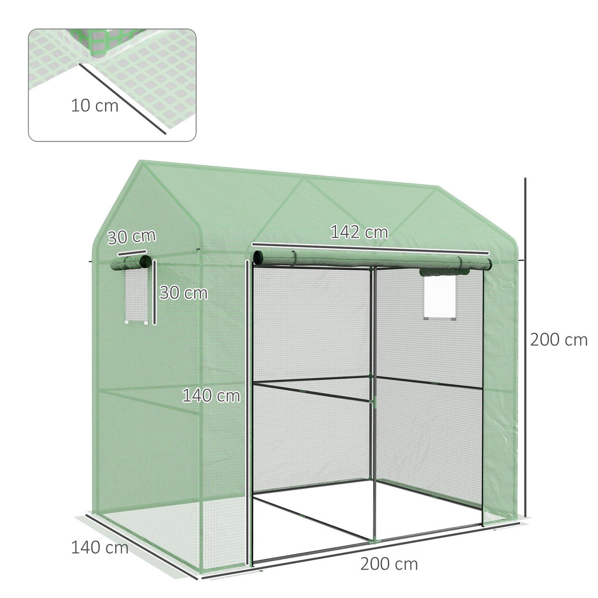 OUTSUNNY Serre de jardin 2,8 m² porte zippée 2 fenêtres acier PE vert