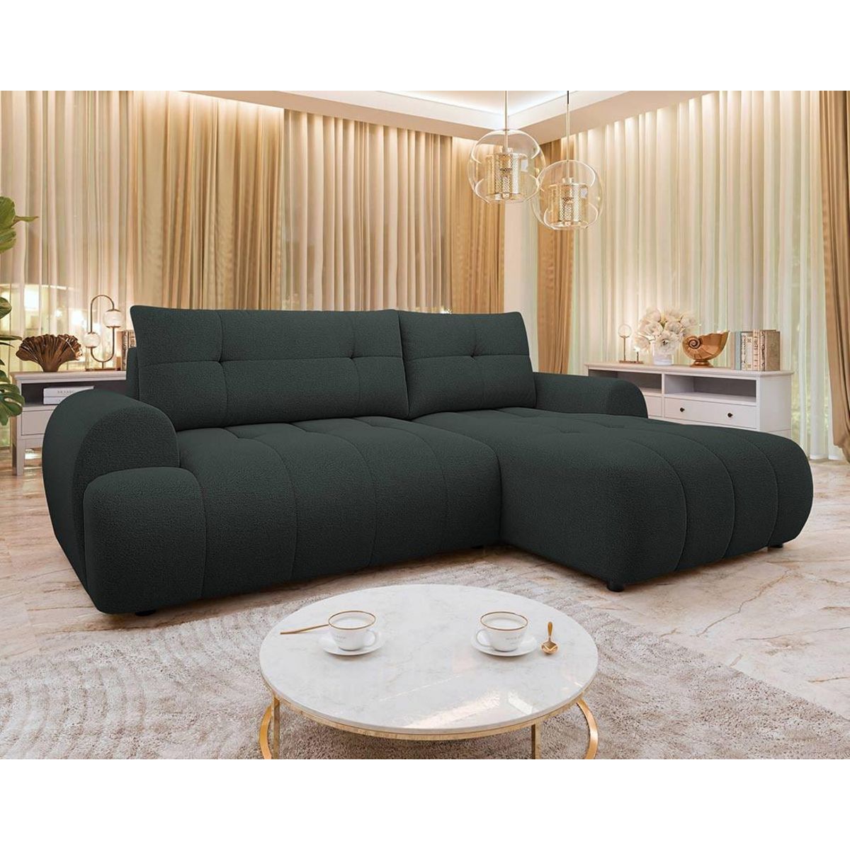 BEST MOBILIER Luzzio - canapé d'angle droit 4 places convertible avec coffre en tissu texturé