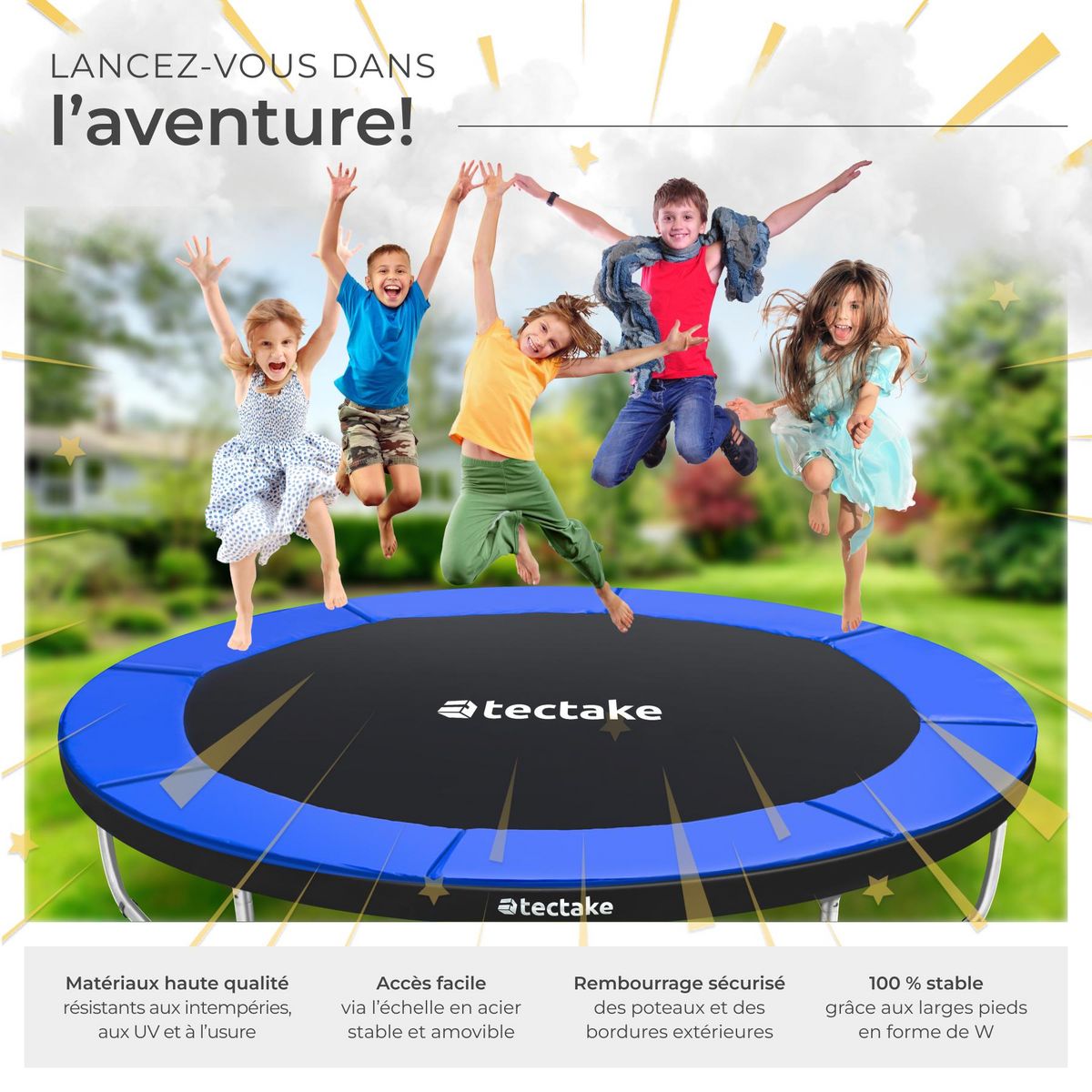 tectake Trampoline Ø 305 cm certifié GS noir/bleu