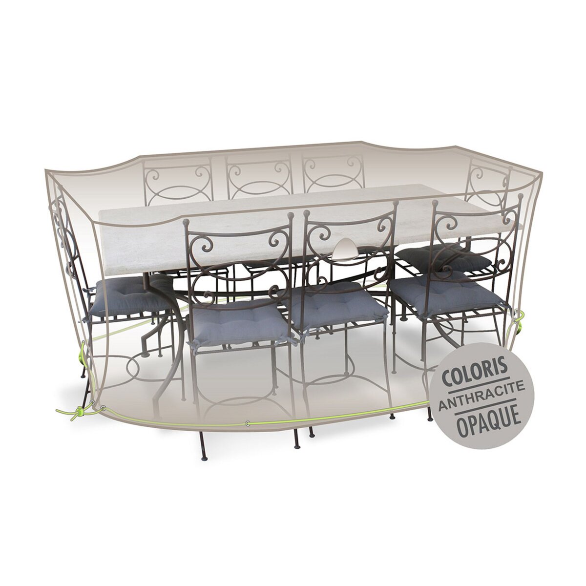 Jardiline Housse de protection Cover Air pour table rectangulaire + 10 chaises - 290 x 130 x 70 cm - Jardiline