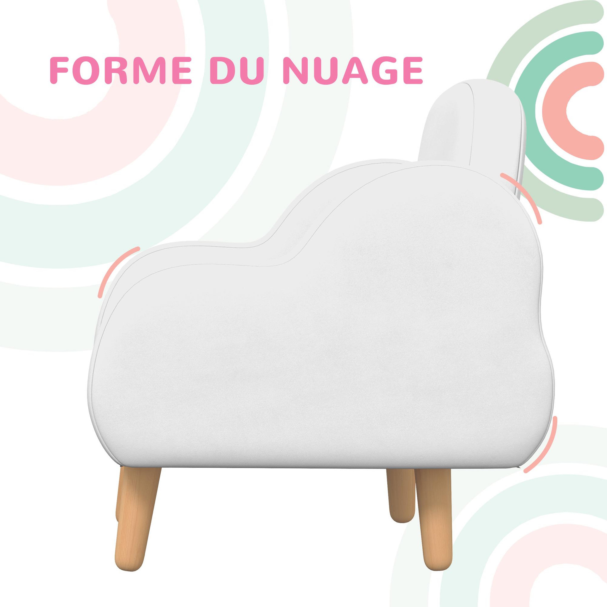 Voir la diapositive 4 : HOMCOM Fauteuil enfant design scandinave nuage - piètement PP aspect bois clair tissu polaire blanc