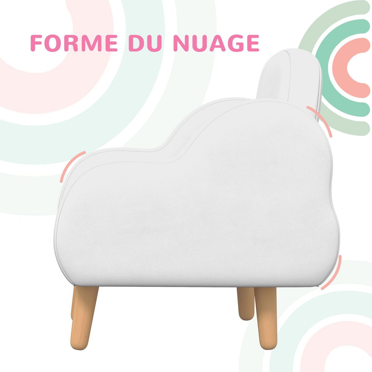 HOMCOM Fauteuil enfant design scandinave nuage - piètement PP aspect bois clair tissu polaire blanc