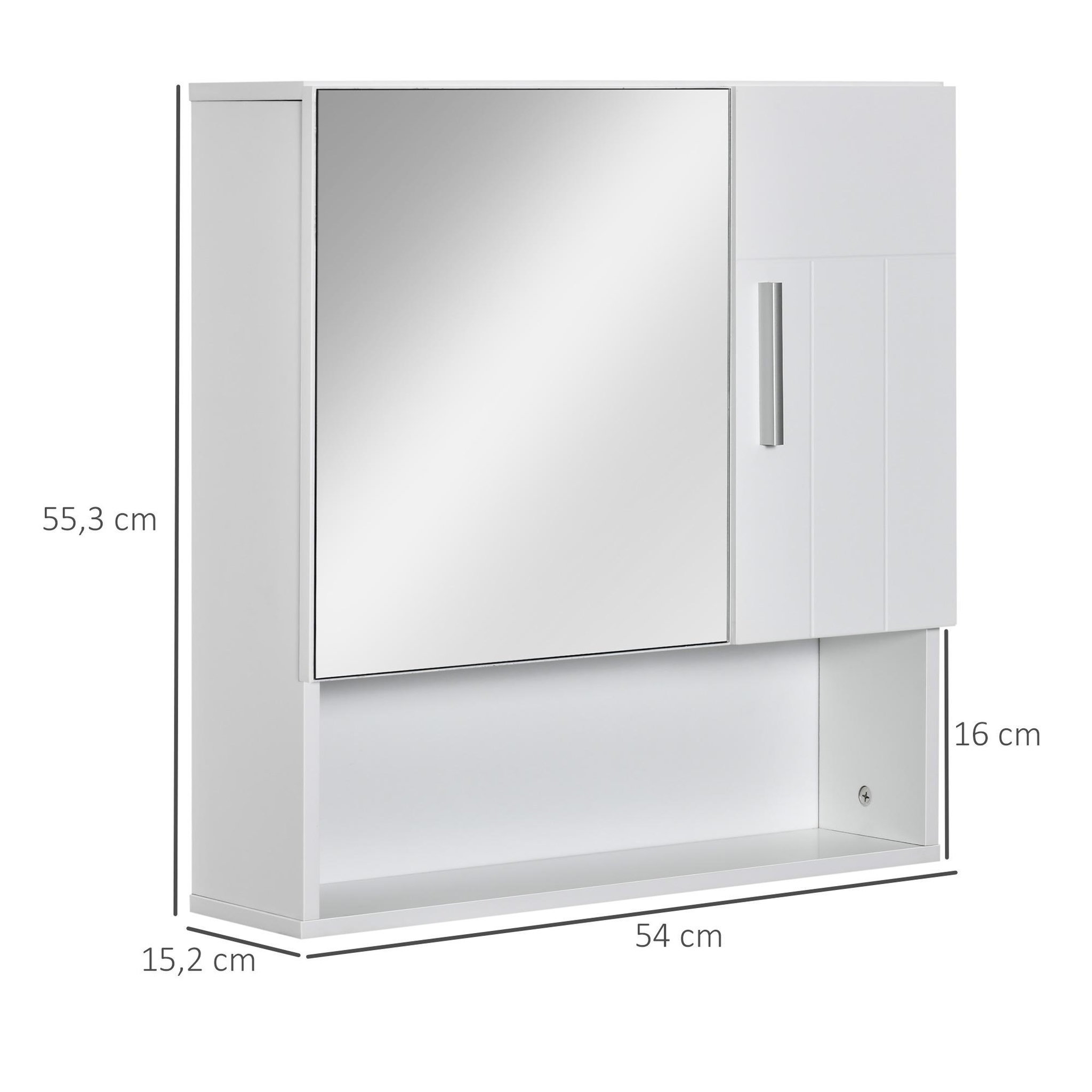 Voir la diapositive 3 : KLEANKIN Armoire murale miroir de salle de bain - 2 portes, étagères, niche - dim. 54l x 15,2l x 55,3h cm - mdf blanc