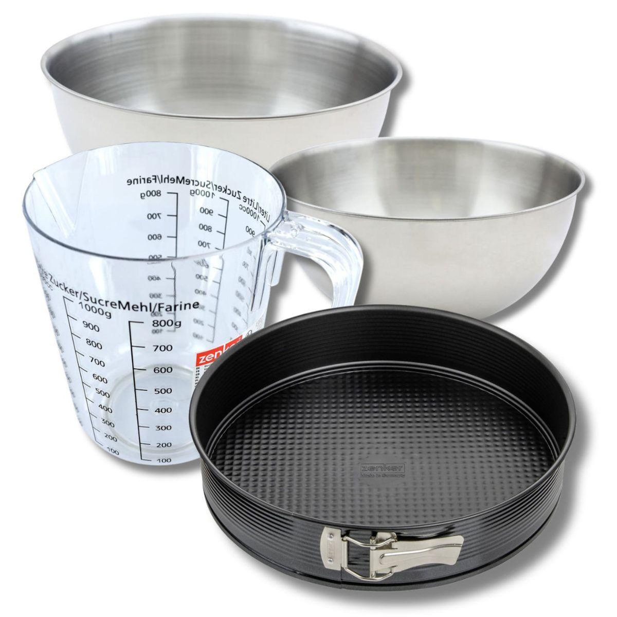 ZENKER Set pâtisserie avec moule à manqué 24 cm, 2 bols à mixer, verre mesureur et spatule Zenker