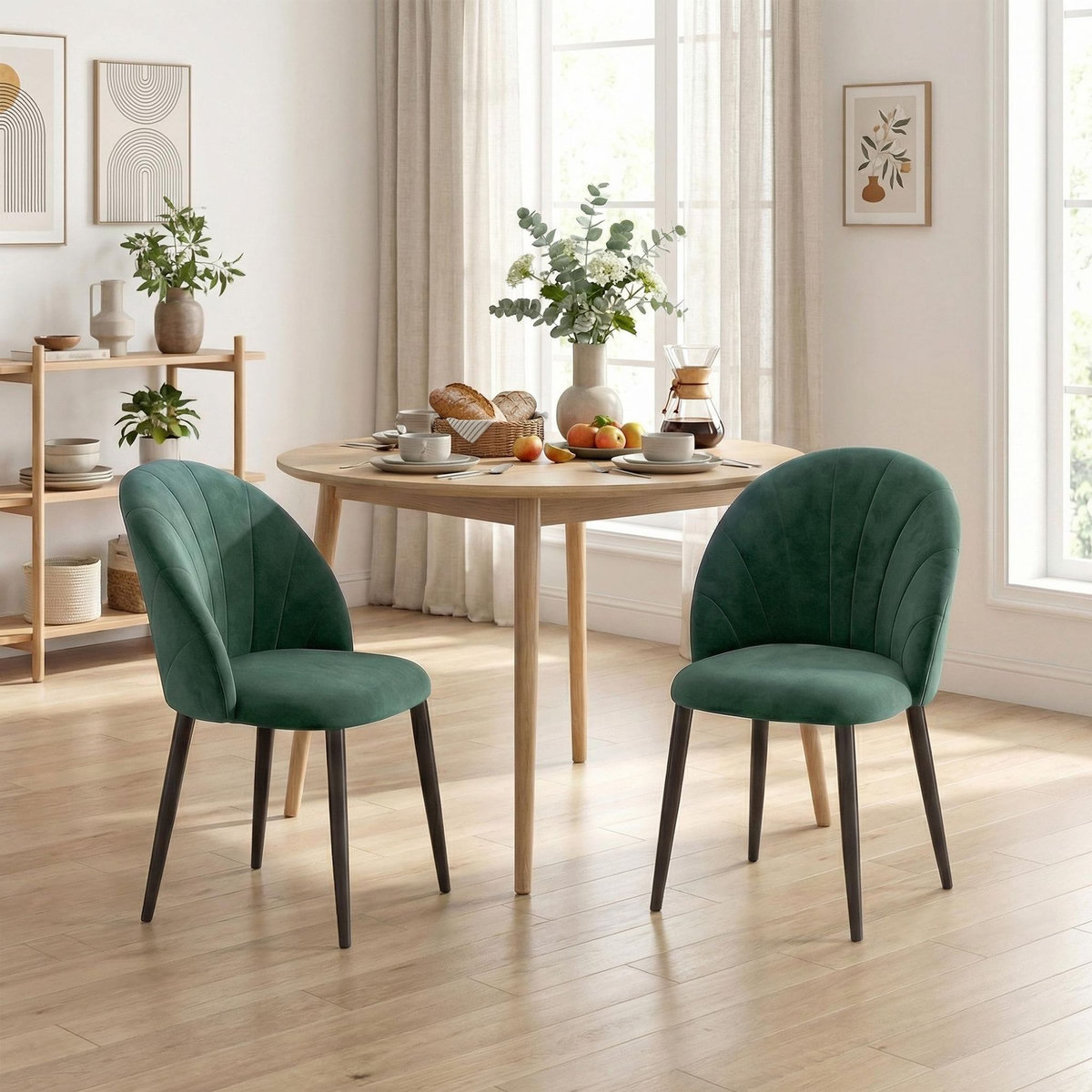 HOMCOM Lot de 2 chaises de salle à manger pieds en acier tissu velours vert