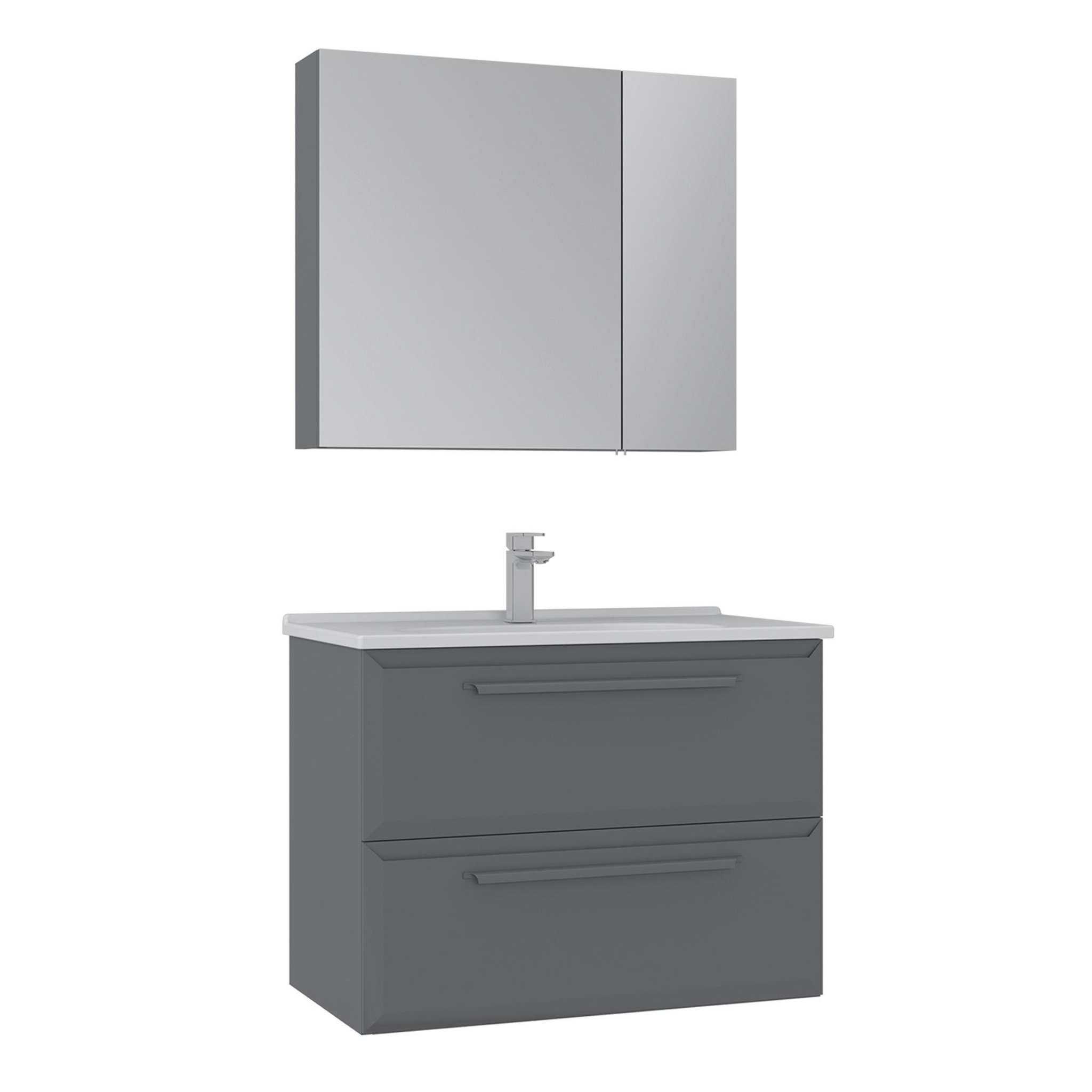 Habitat et Jardin Meuble avec simple vasque et miroir  Nuvola 80 v2  - 80 x 50 x 62 cm - Grey