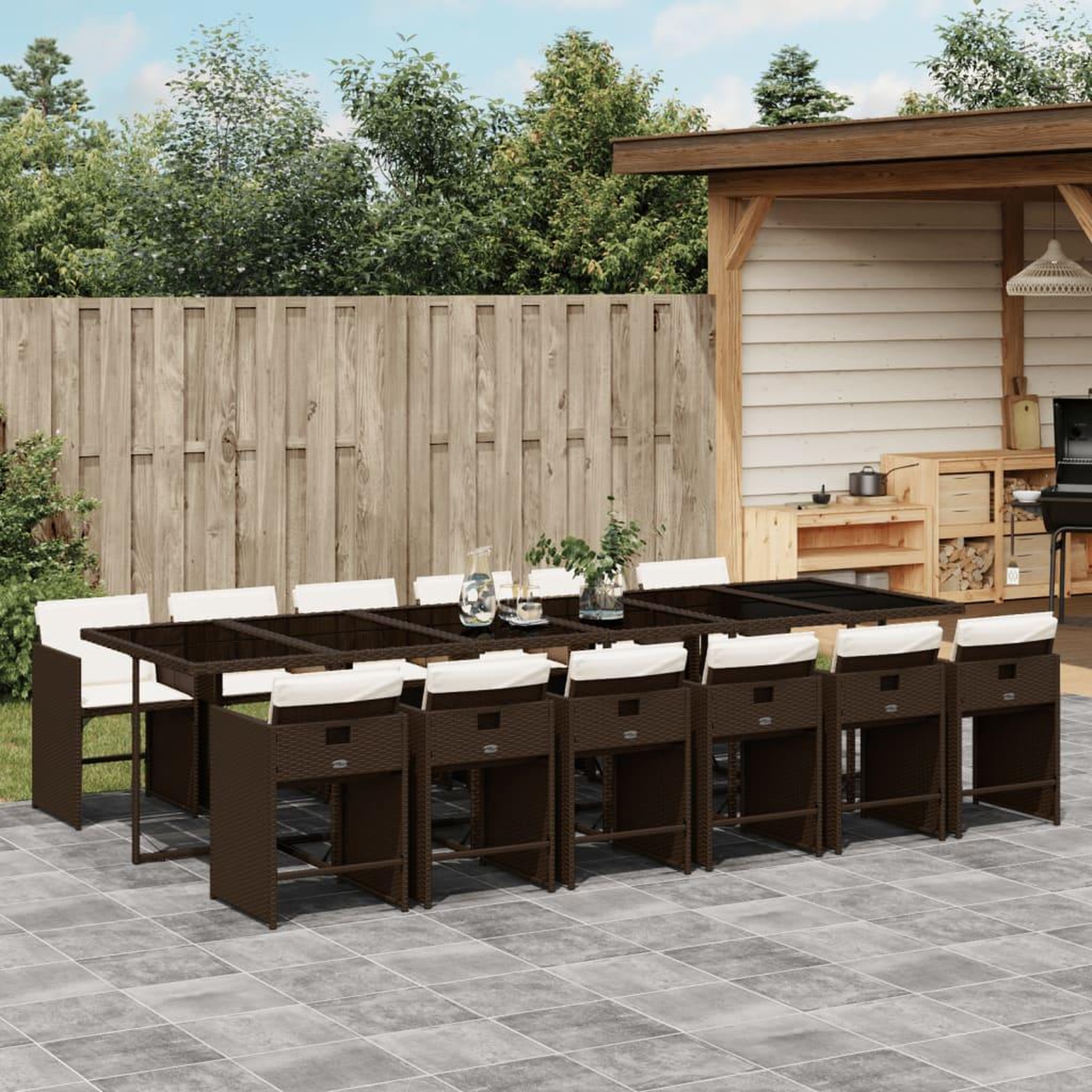 VIDAXL Ensemble a manger de jardin avec coussins 13 pcs marron rotin
