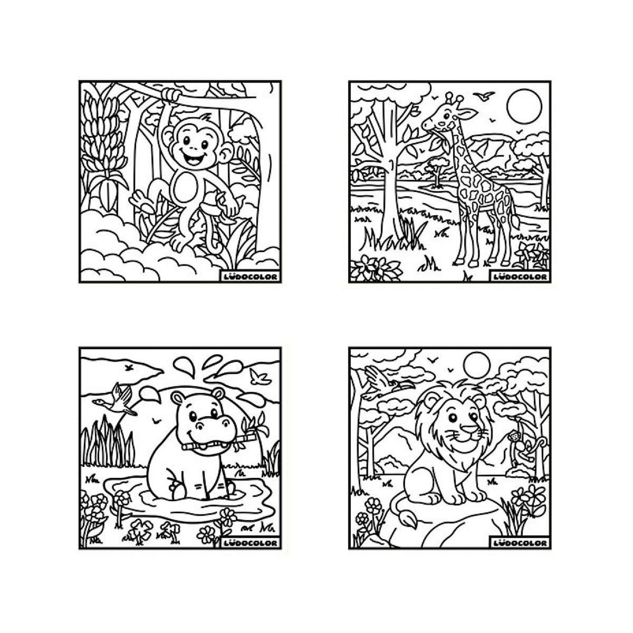 Voir la diapositive 2 : LUDOCOLOR Lot de 4 coloriages velours animaux de la savane