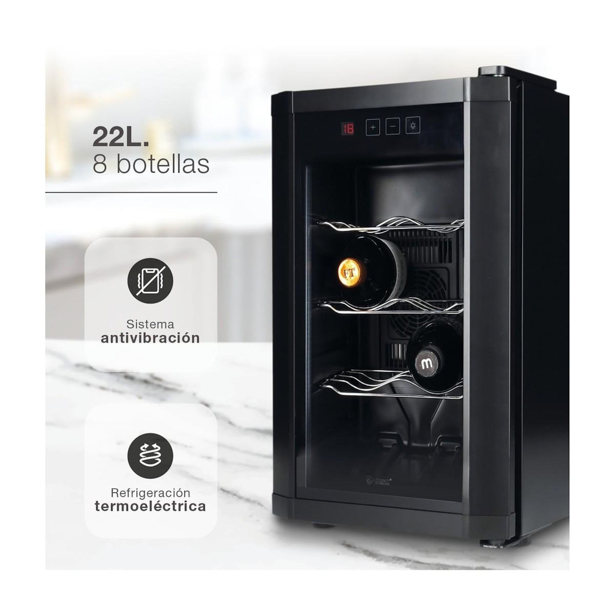 GSC EVOLUTION Cave à vin de service 8 bouteilles Double Vitrage Ecran LED Tactile - Petite cave à vin GSC