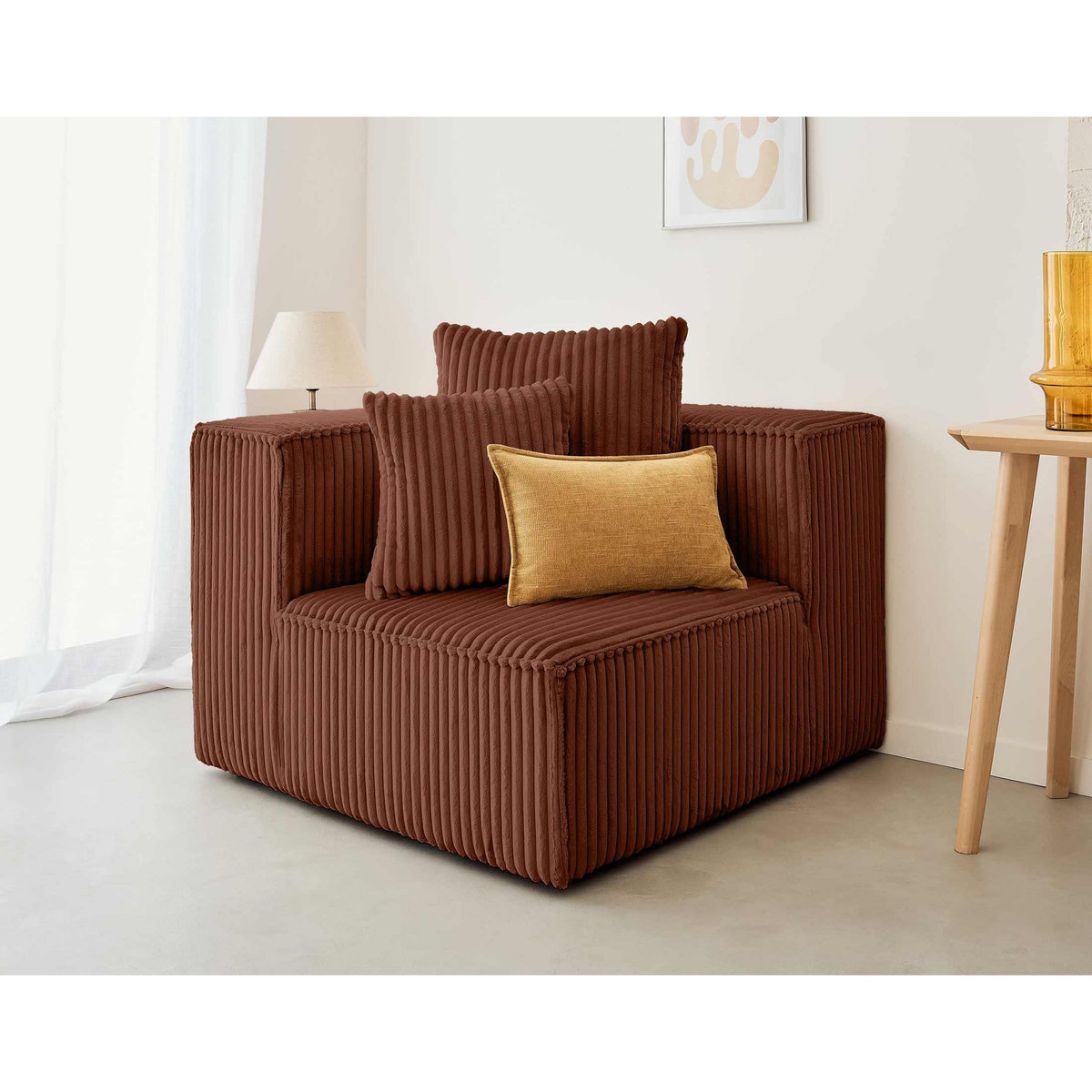 LISA DESIGN Colombine - module d'assise d'angle réversible - en velours côtelé grosses côtes