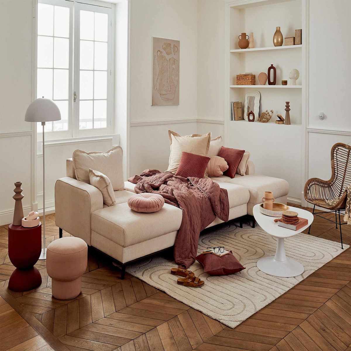 LISA DESIGN Albane - canapé panoramique en u - 7 places - convertible avec coffre - en velours côtelé