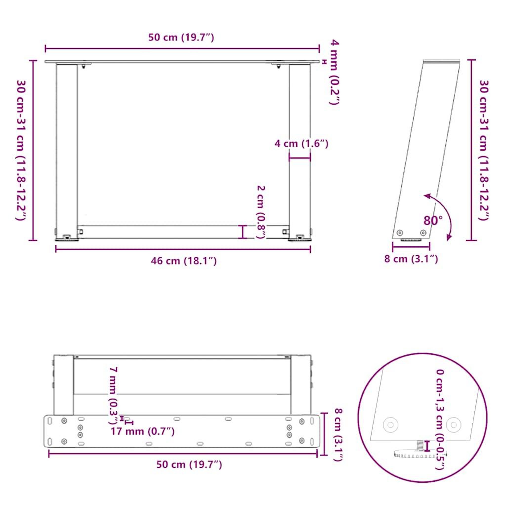 Voir la diapositive 6 : VIDAXL Pieds de table basse forme de U 2 pcs blanc 50x(30-31) cm acier