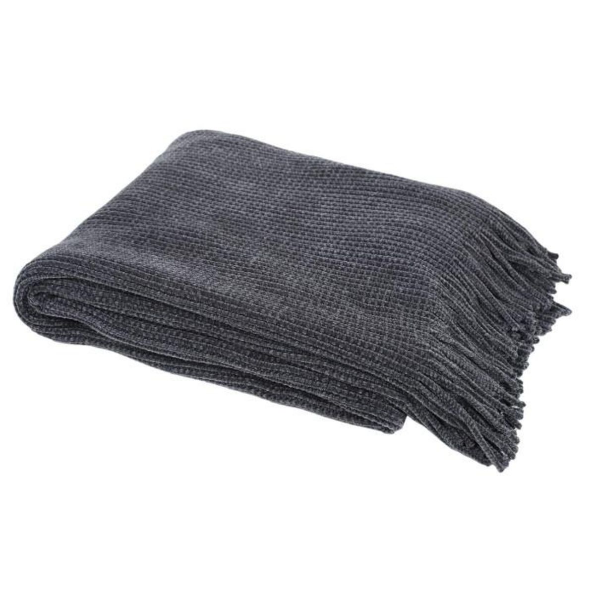 Paris Prix Plaid Chenille  Franges  120x150cm Gris