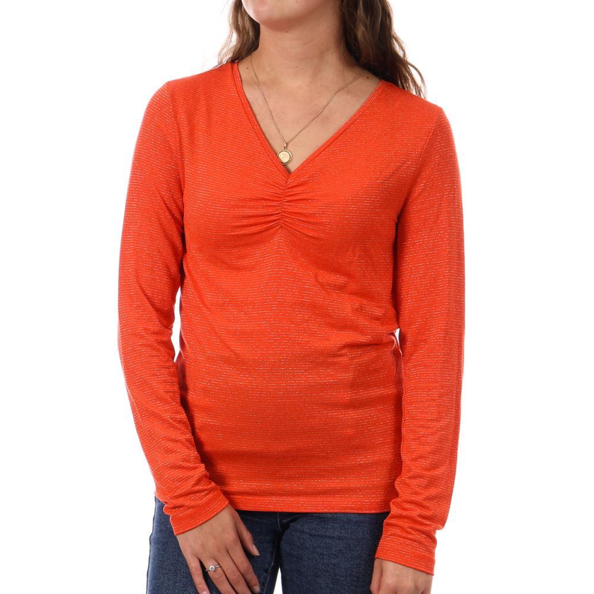 Pieces T shirt  à rayures Femme Pieces Tamara. Coloris disponibles : Orange